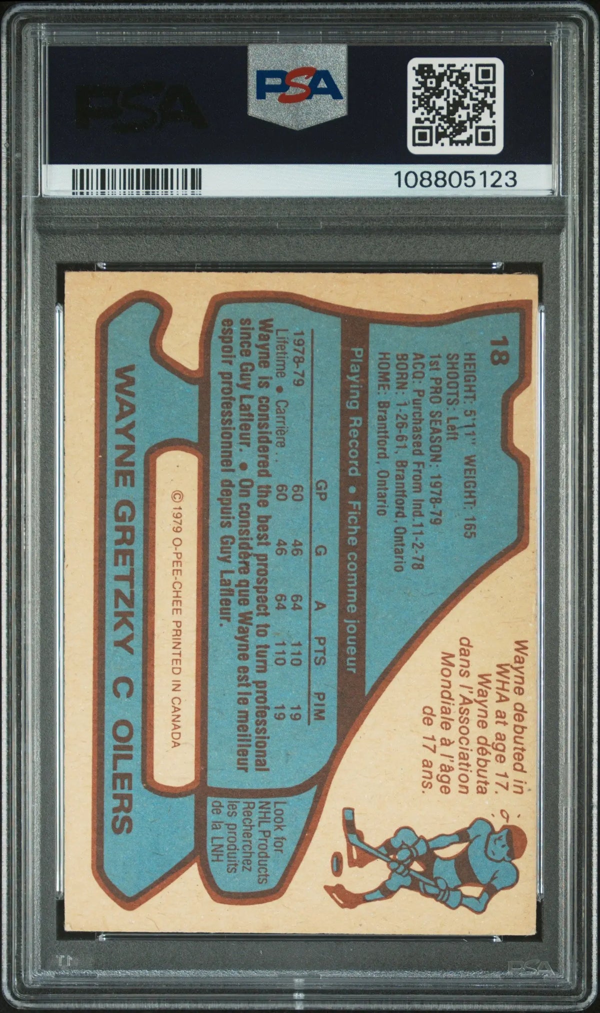 1979 O-Pee-Chee Rookie Wayne Gretzky RC PSA 2.5 