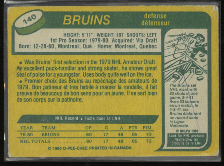 1980 O-Pee-Chee OPC Hockey Ray Bourque 