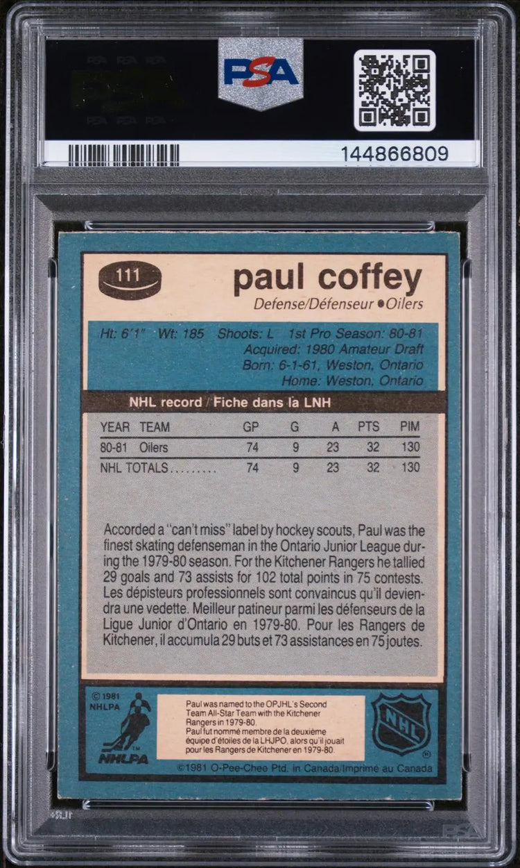1981 O-Pee-Chee OPC Hockey Paul Coffey PSA 6 