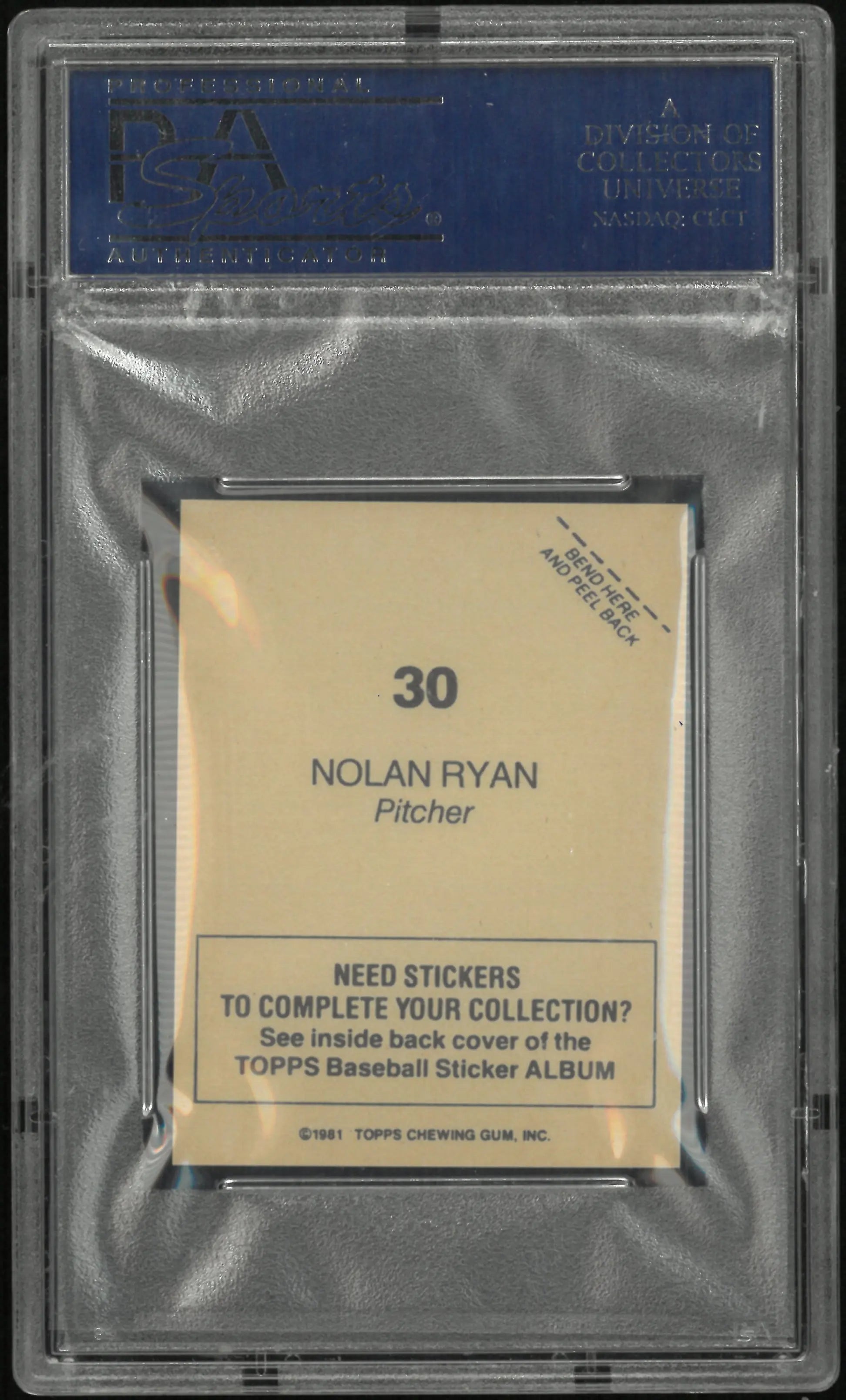 1981 Topps Baseball Stickers Nolan Ryan #30 PSA 9 