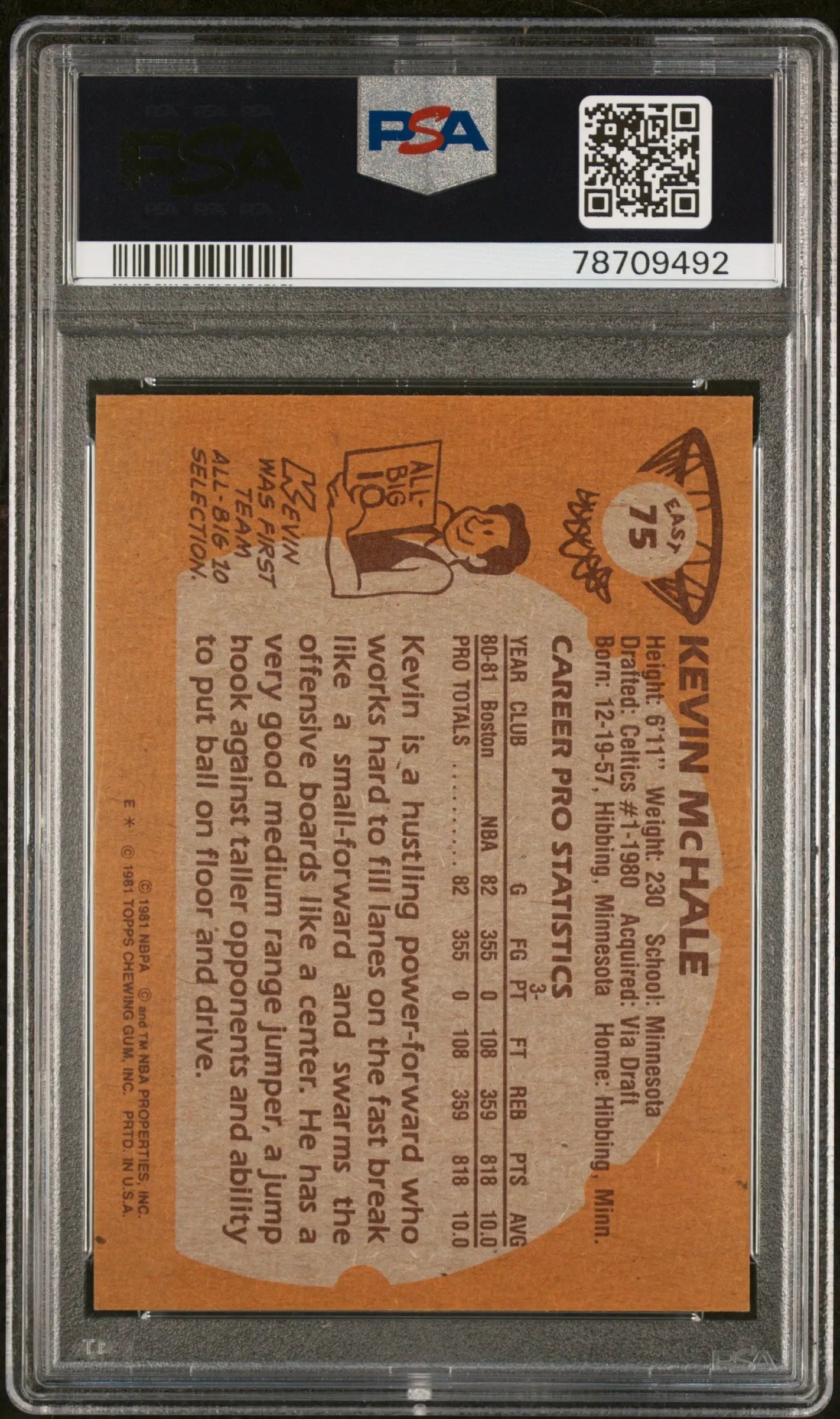 1981 Topps Basketball East Kevin McHale #75 PSA 7 
