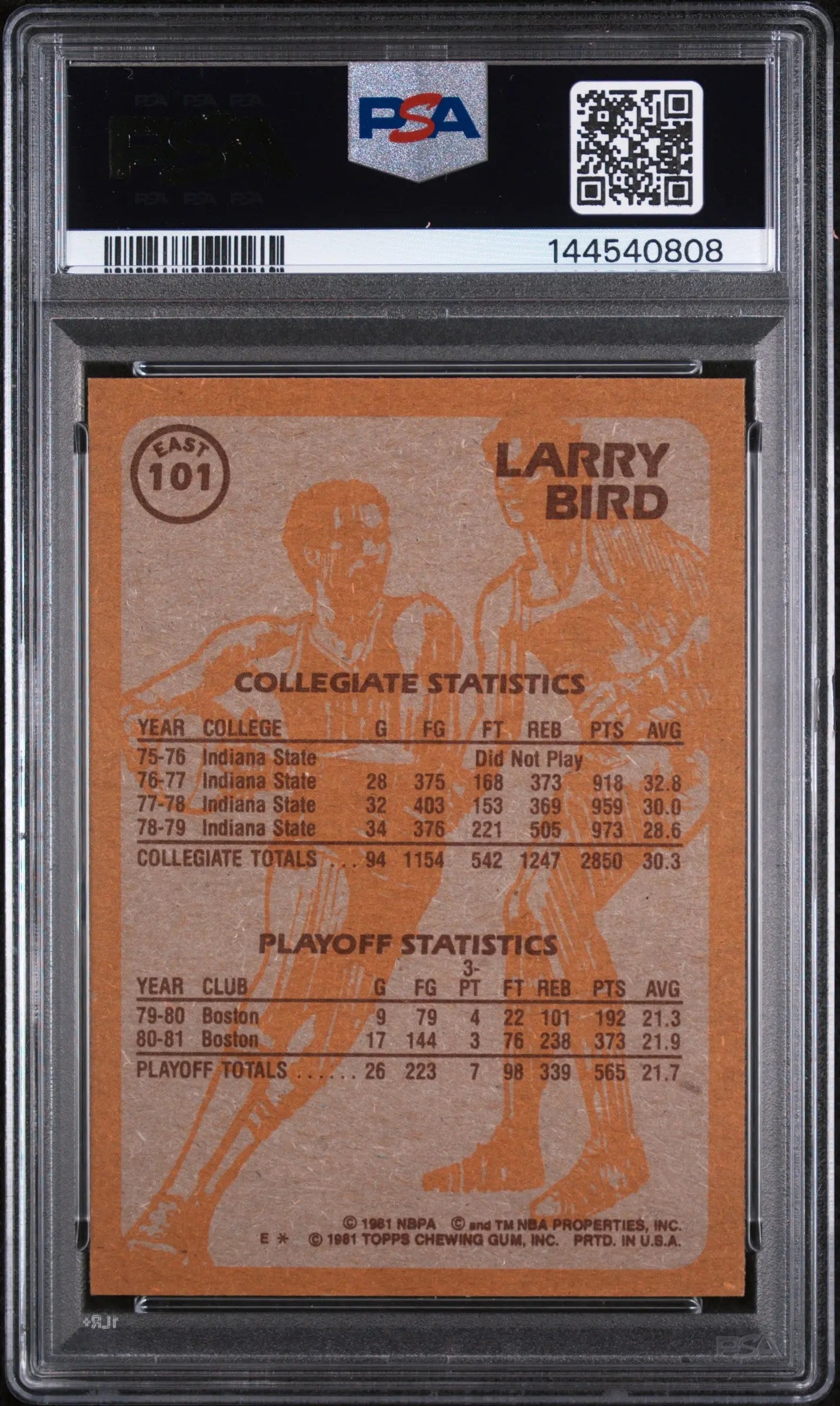 1981 Topps Basketball East Larry Bird #101 PSA 7 