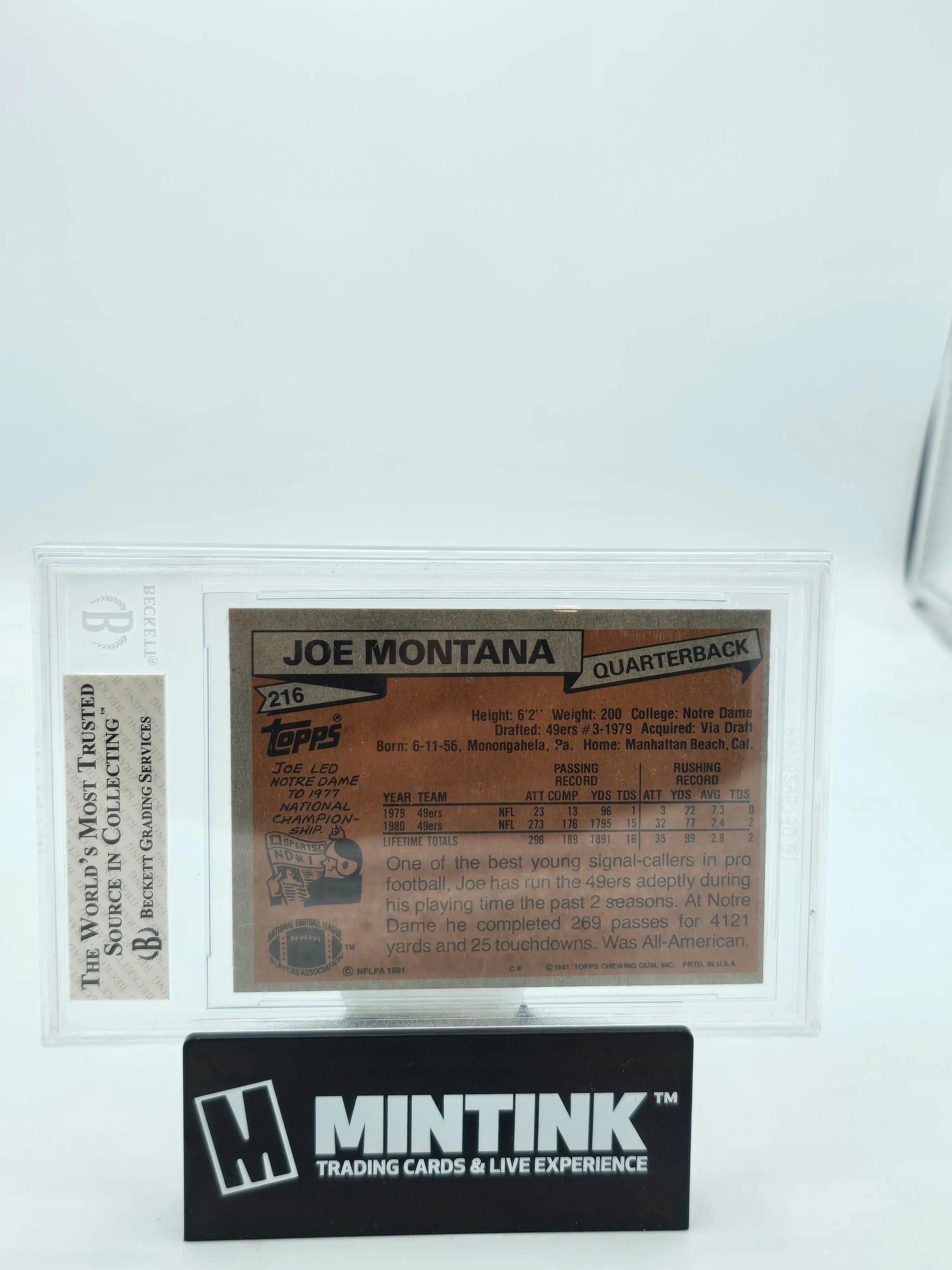 1981 Topps Football Joe Montana RC Rookie #216 BGS 7 