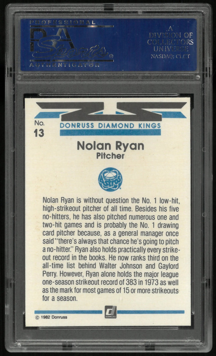 1982 Donruss Baseball Nolan Ryan #13 Diamond Kings PSA 9 