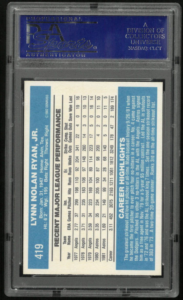 1982 Donruss Baseball Nolan Ryan #419 PSA 9 