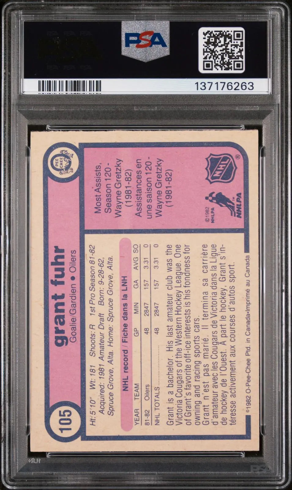 1982 O-Pee-Chee OPC Vintage Hockey Rookie Grant Fuhr RC PSA 8 