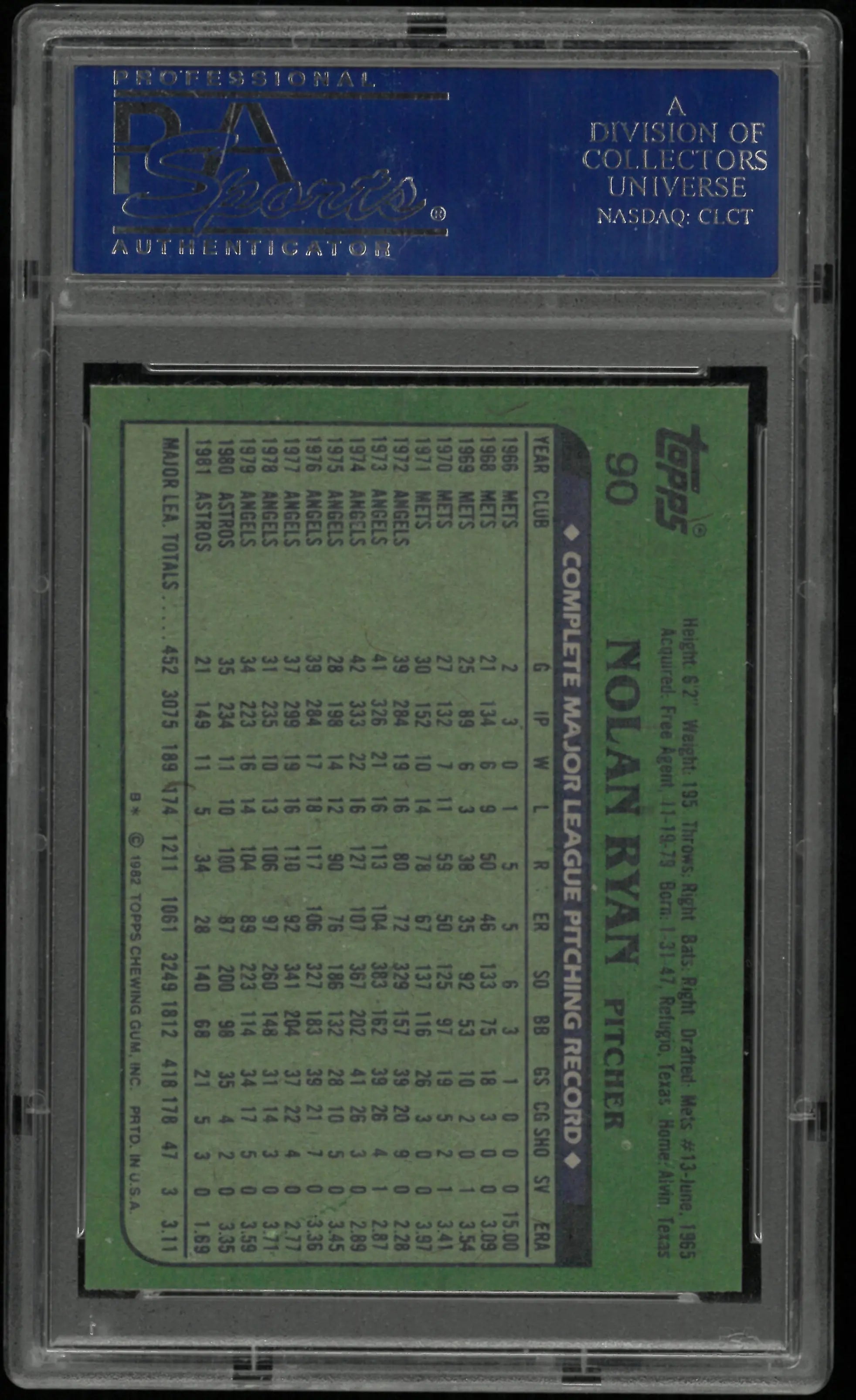 1982 Topps Nolan Ryan PSA 9 