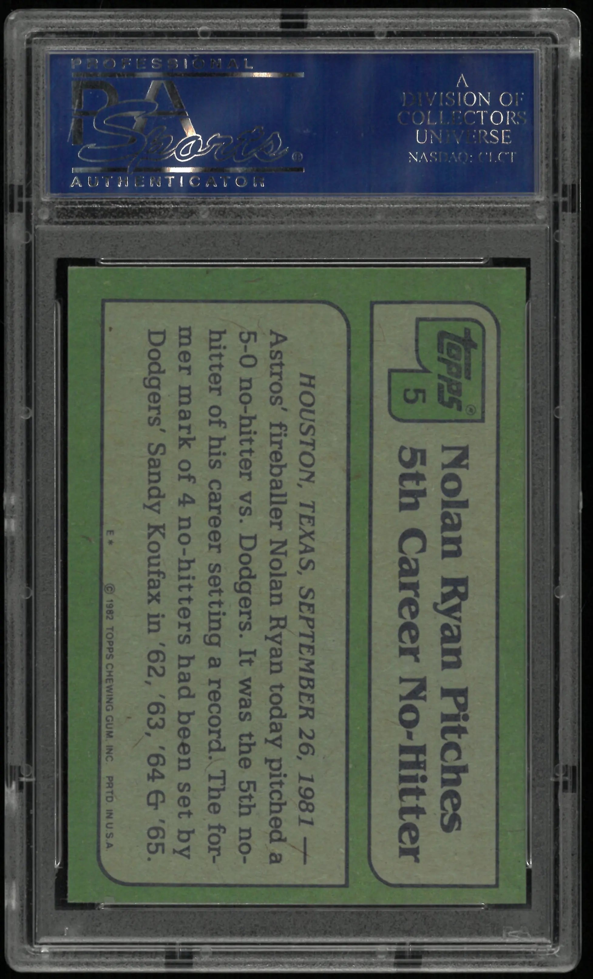 1982 Topps Nolan Ryan PSA 9 