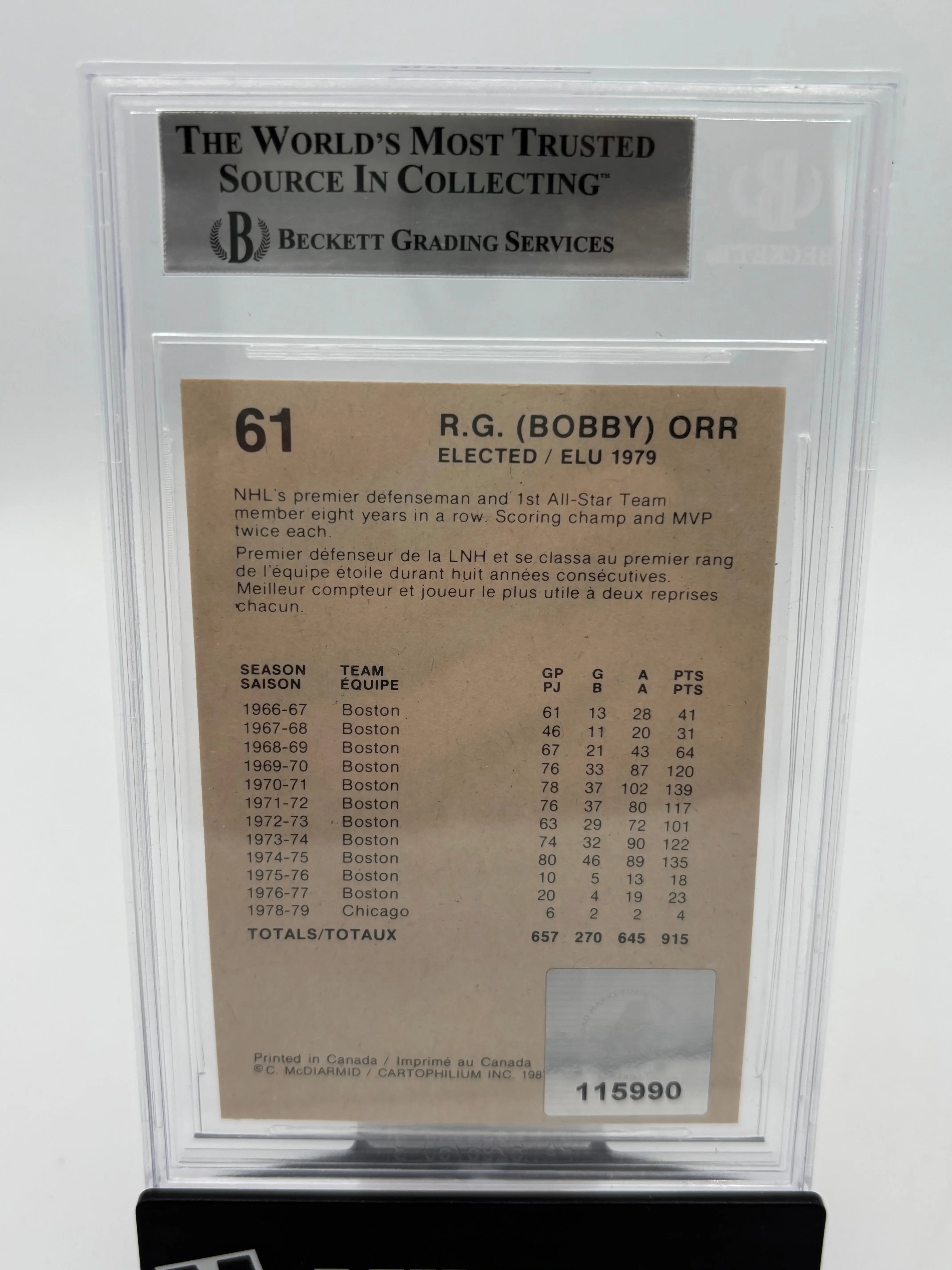 1983 Hall of Fame Autograph Bobby Orr Auto BGS Authentic 