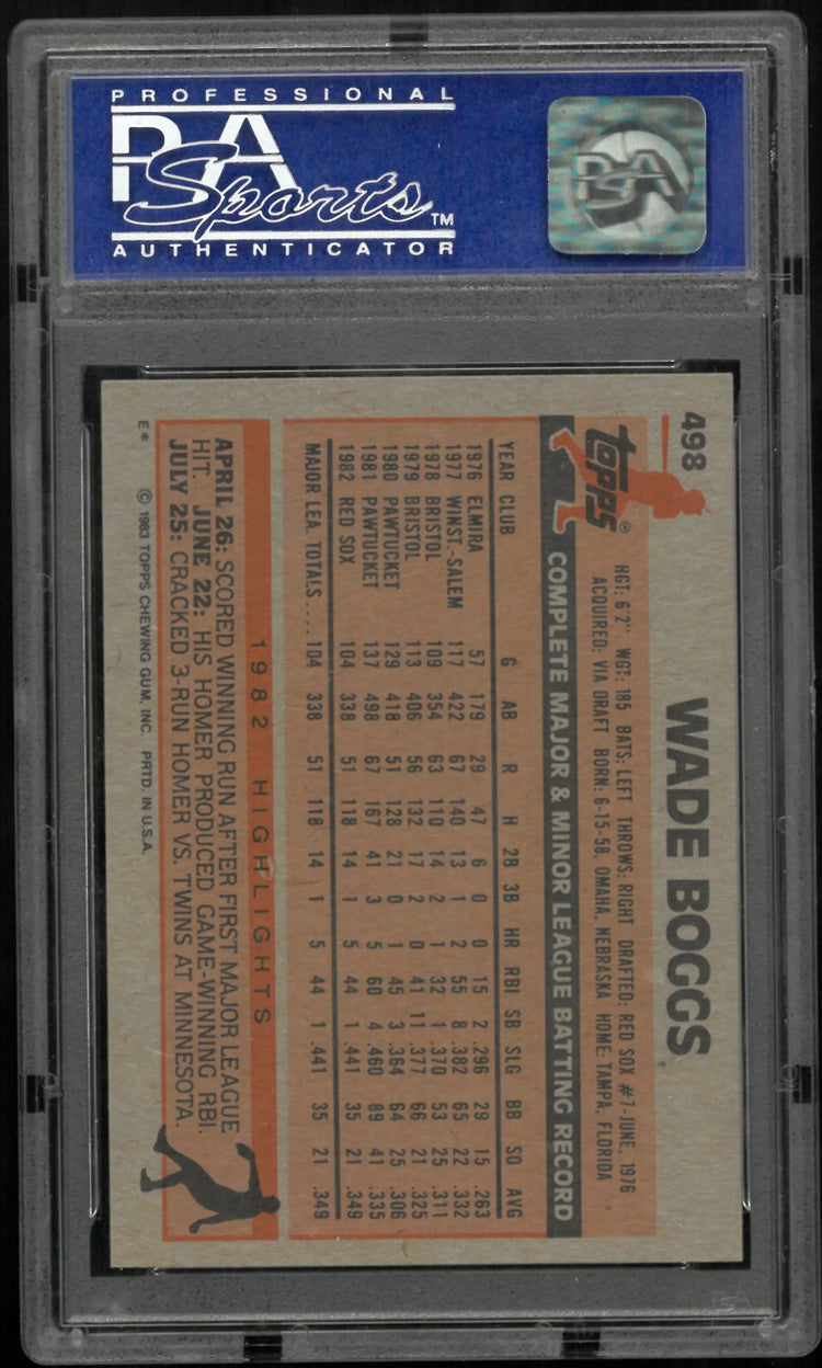 1983 Topps Baseball Wade Boggs #498 PSA 8 Red Sox 