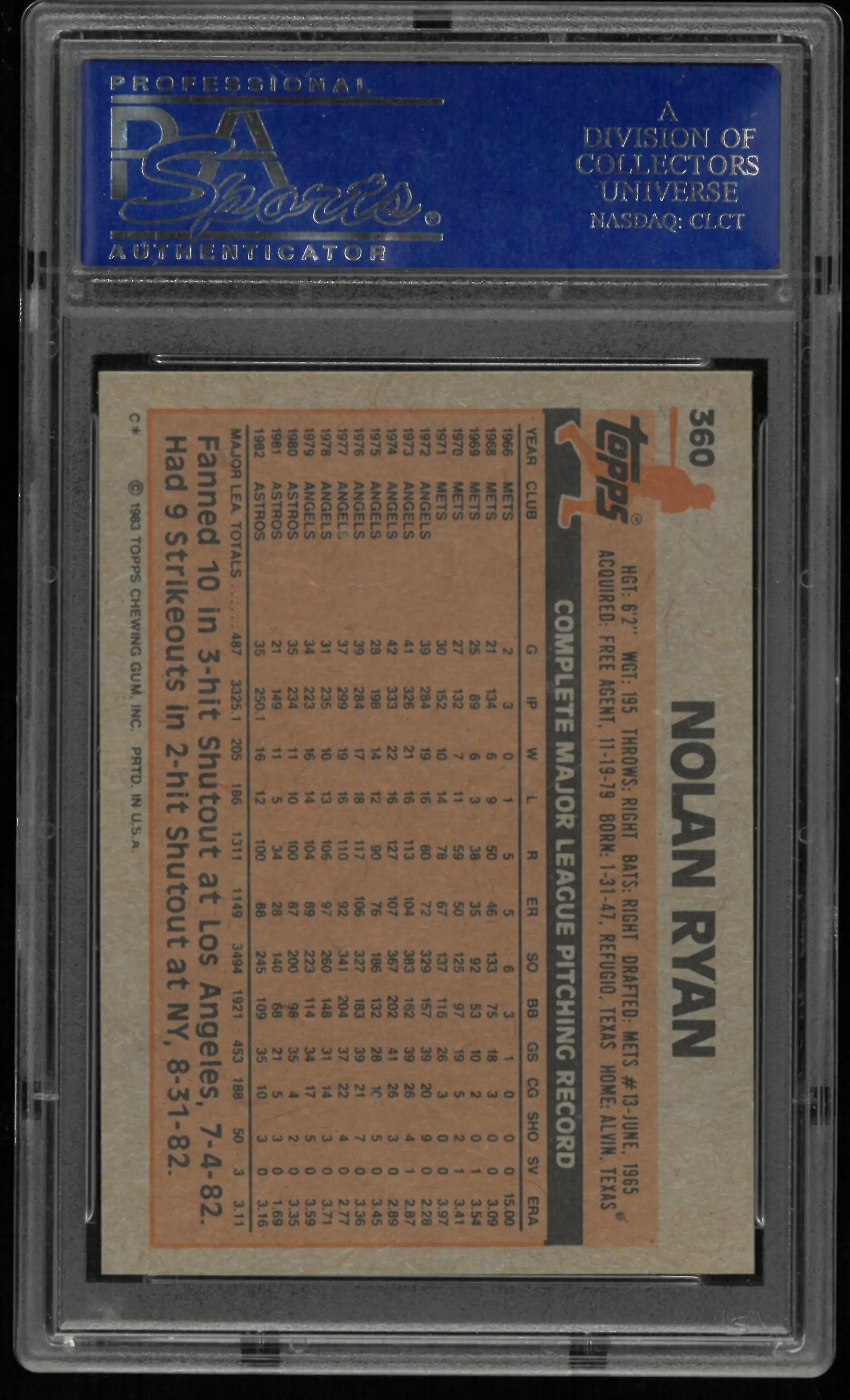 1983 Topps Nolan Ryan PSA 9 