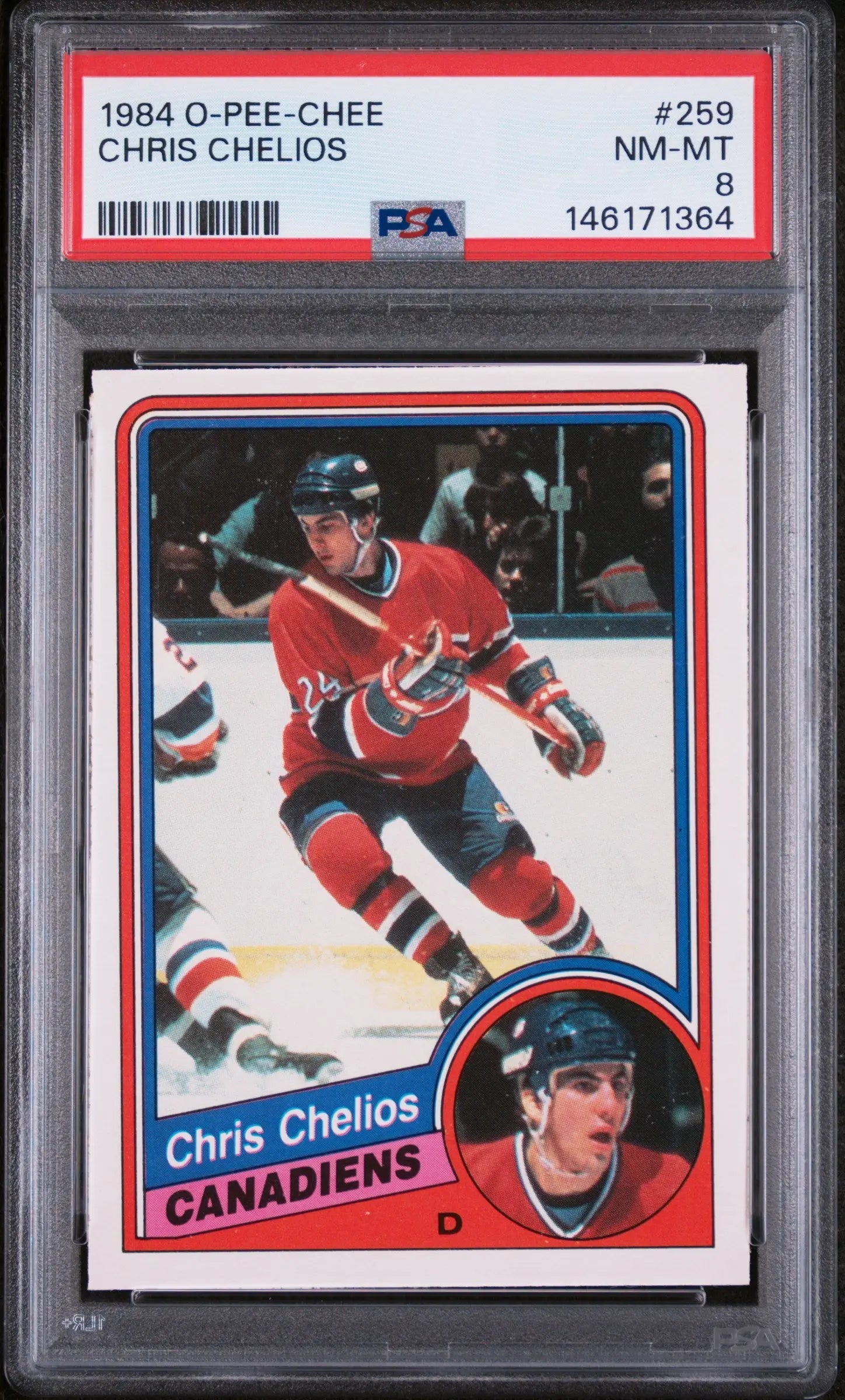 1984 O-Pee-Chee OPC Hockey Chris Chelios PSA 8 