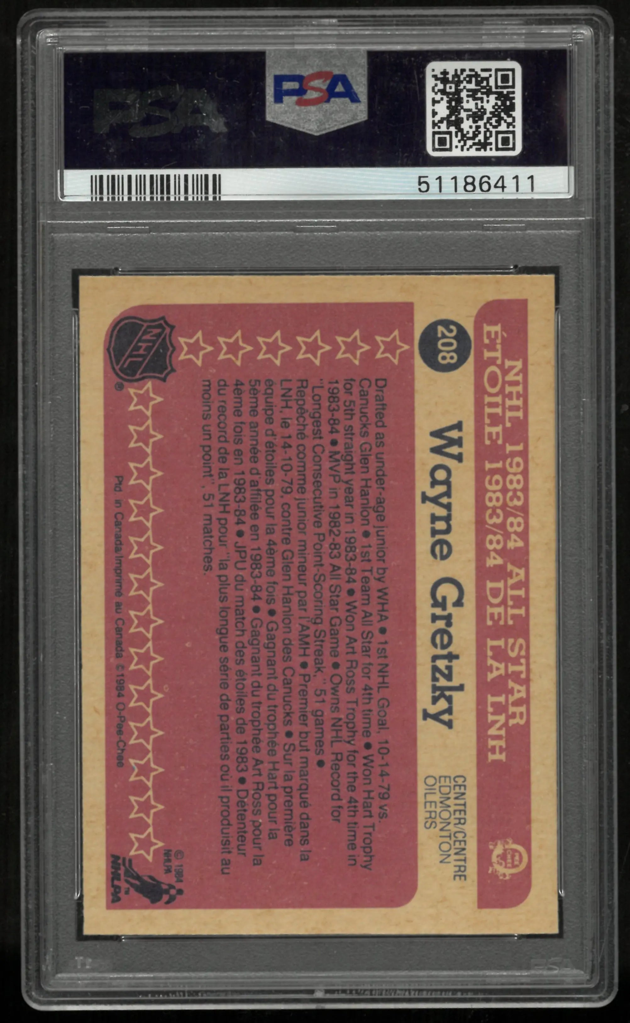 1984 O-Pee-Chee Wayne Gretzky #208 All Star PSA 9 