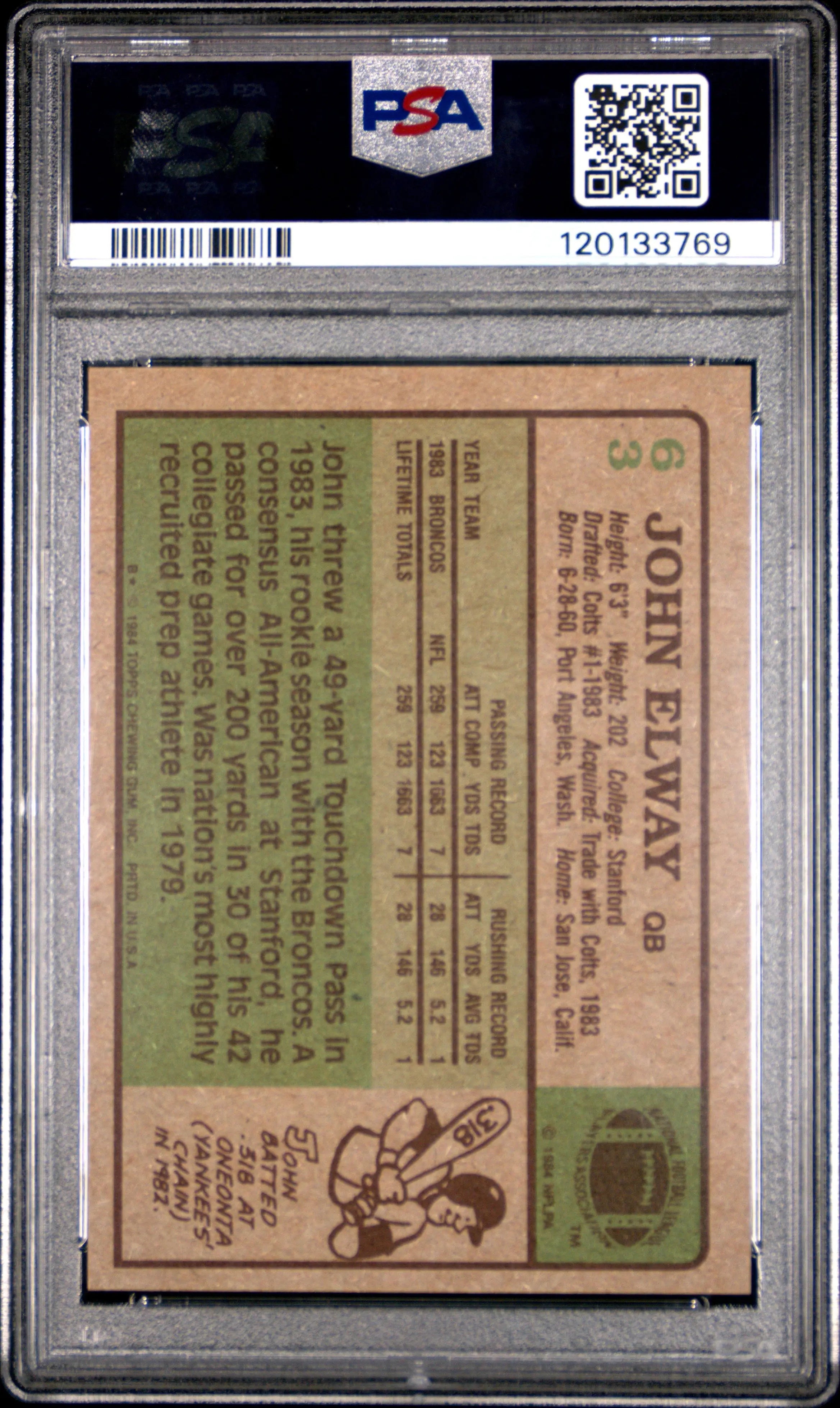 1984 Topps Football John Elway RC Rookie #63 PSA 8 Broncos 