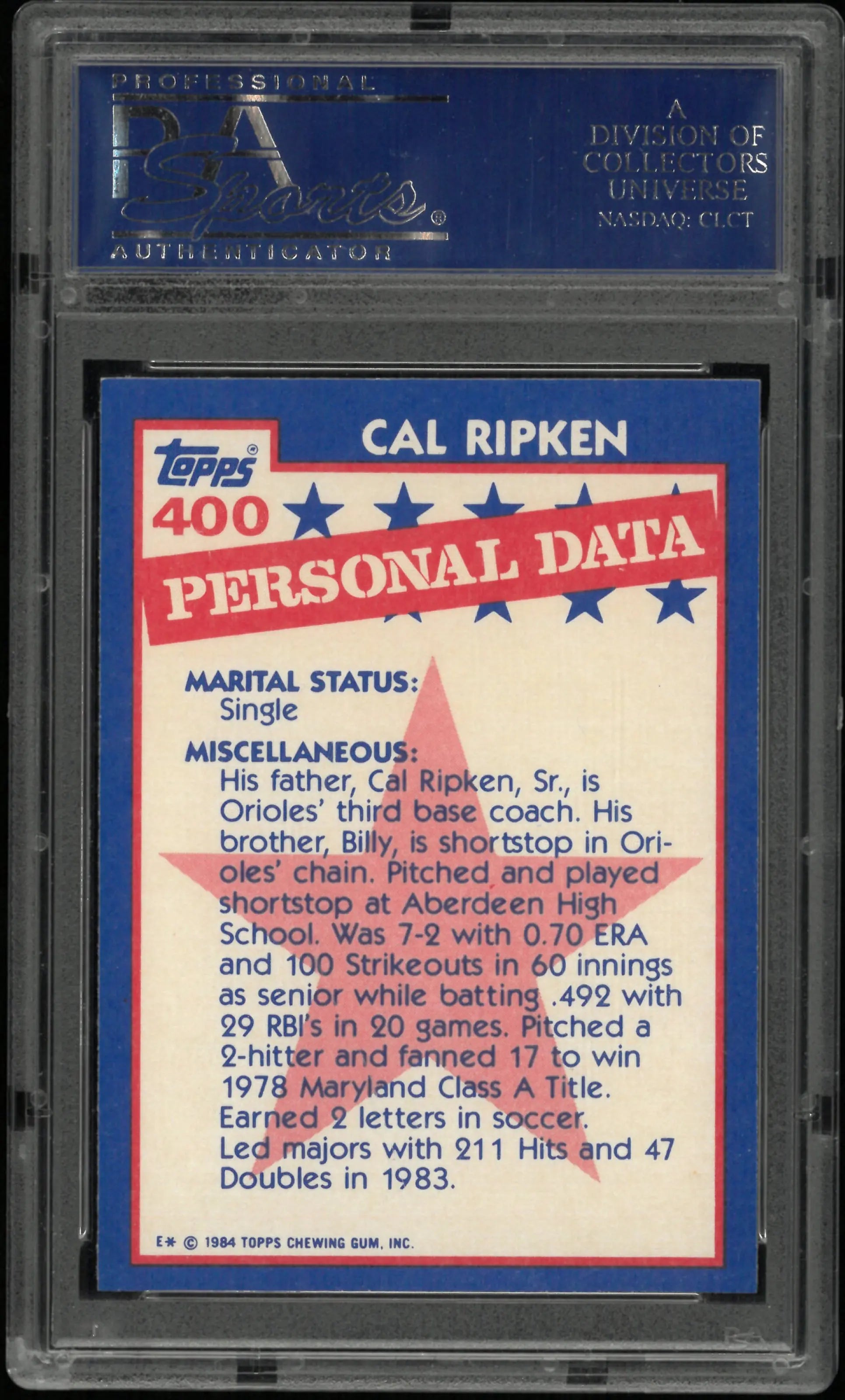 1984 Topps Tiffany Cal Ripken JR. PSA 9 
