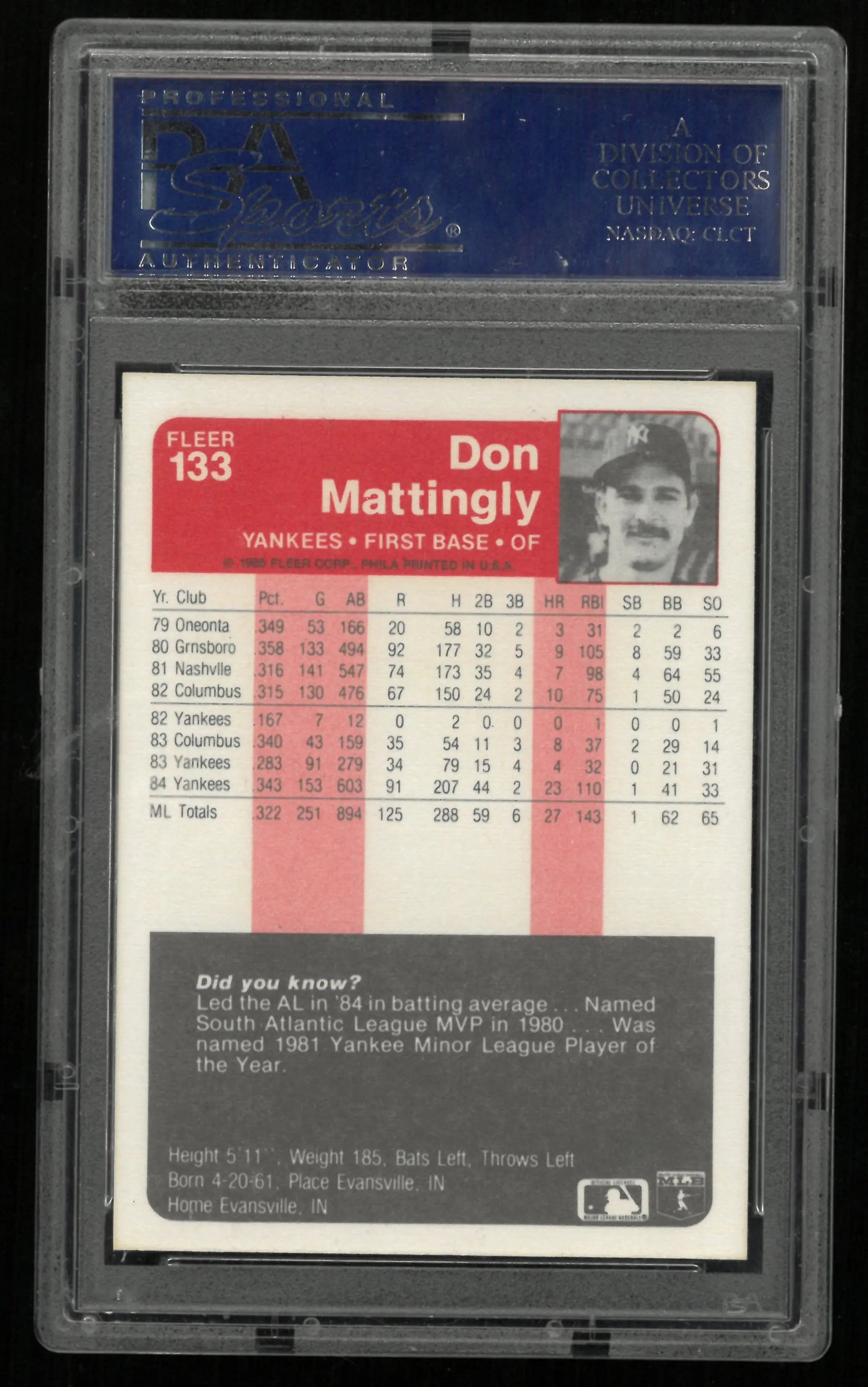 1985 Fleer Don Mattingly PSA 9 