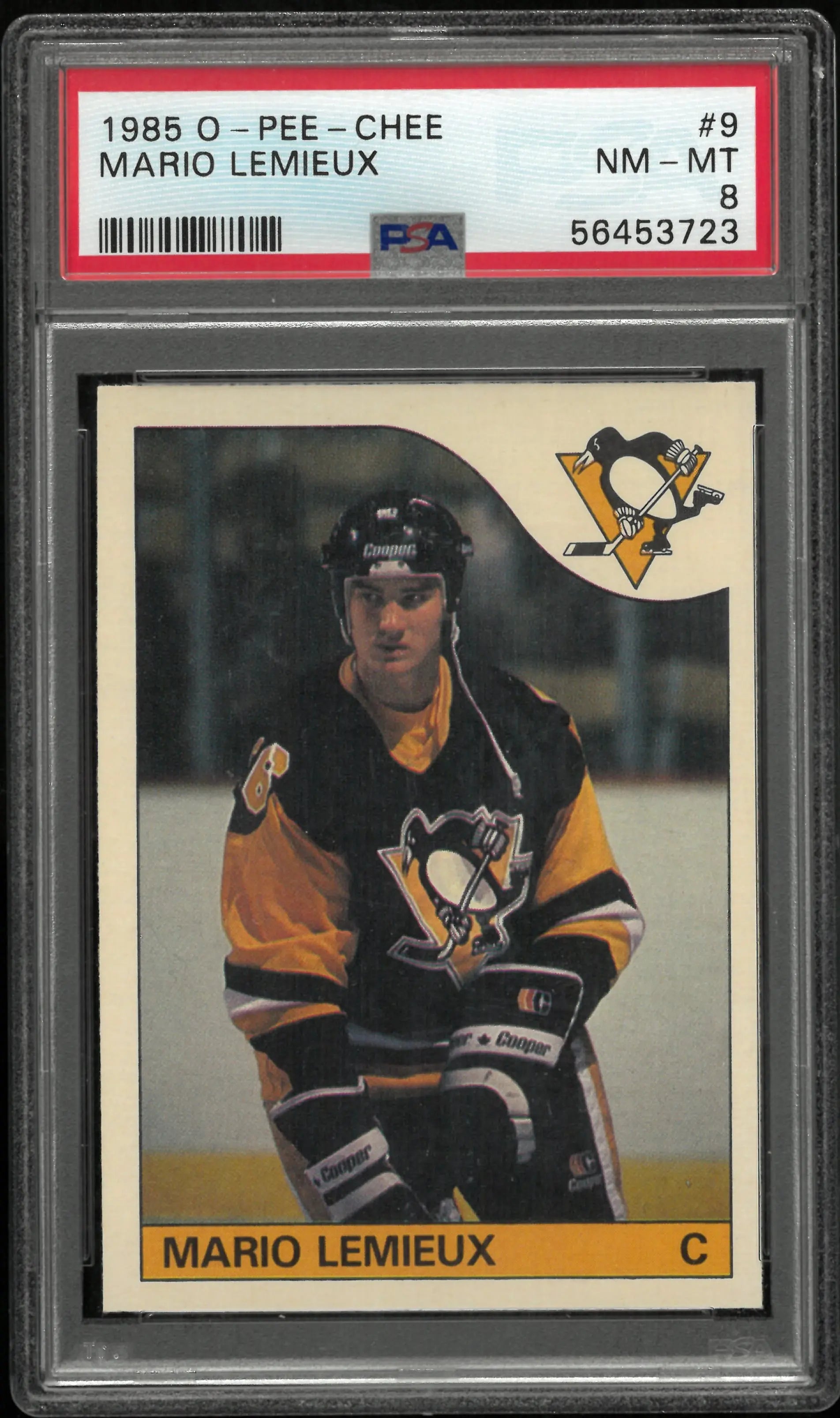 1985 O-Pee-Chee Hockey Mario Lemieux RC Rookie #9 PSA 8 