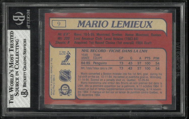 1985 O-Pee-Chee Rookie Mario Lemieux RC BGS 8 