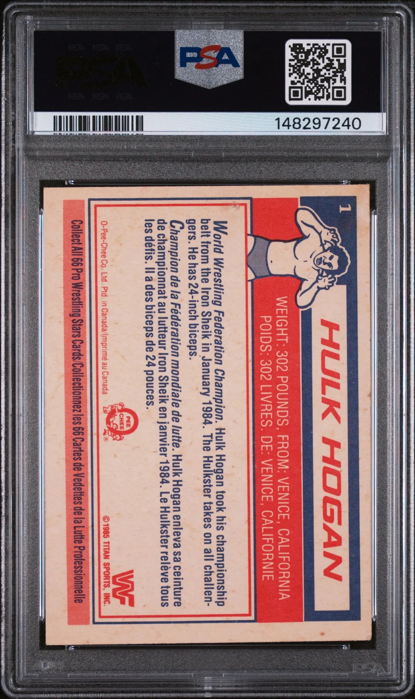 1985 O-Pee-Chee WWF Pro Wrestling Stars-Series 1 Hulk Hogan PSA 1 