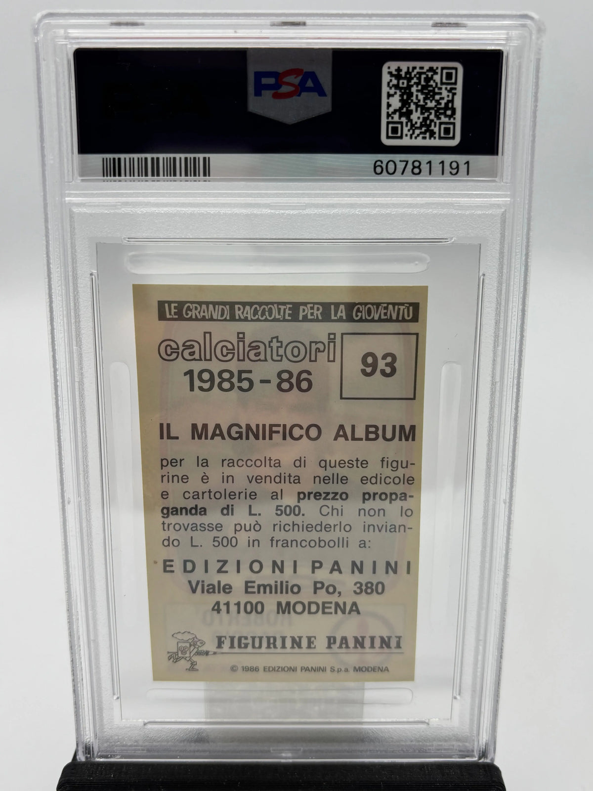 1985 Panini Calciatori Roberto Baggio PSA 7 