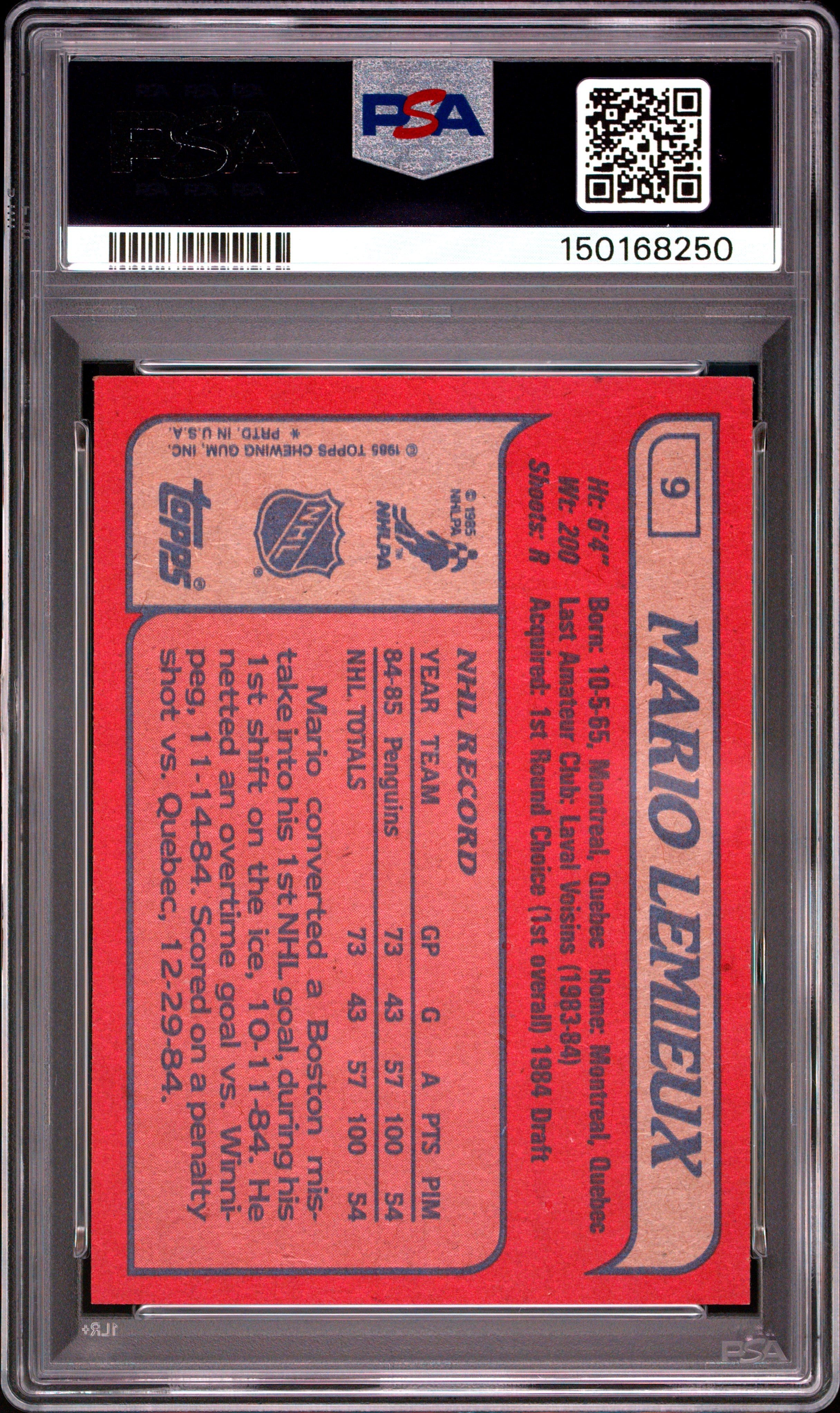 1985 Topps Hockey Mario Lemieux PSA 9 