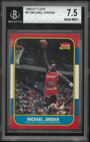 1986-87 Fleer Basketball Michael "GOAT" Jordan RC Rookie BGS 7.5 #57 
