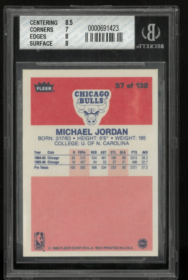 1986-87 Fleer Basketball Michael "GOAT" Jordan RC Rookie BGS 7.5 #57 