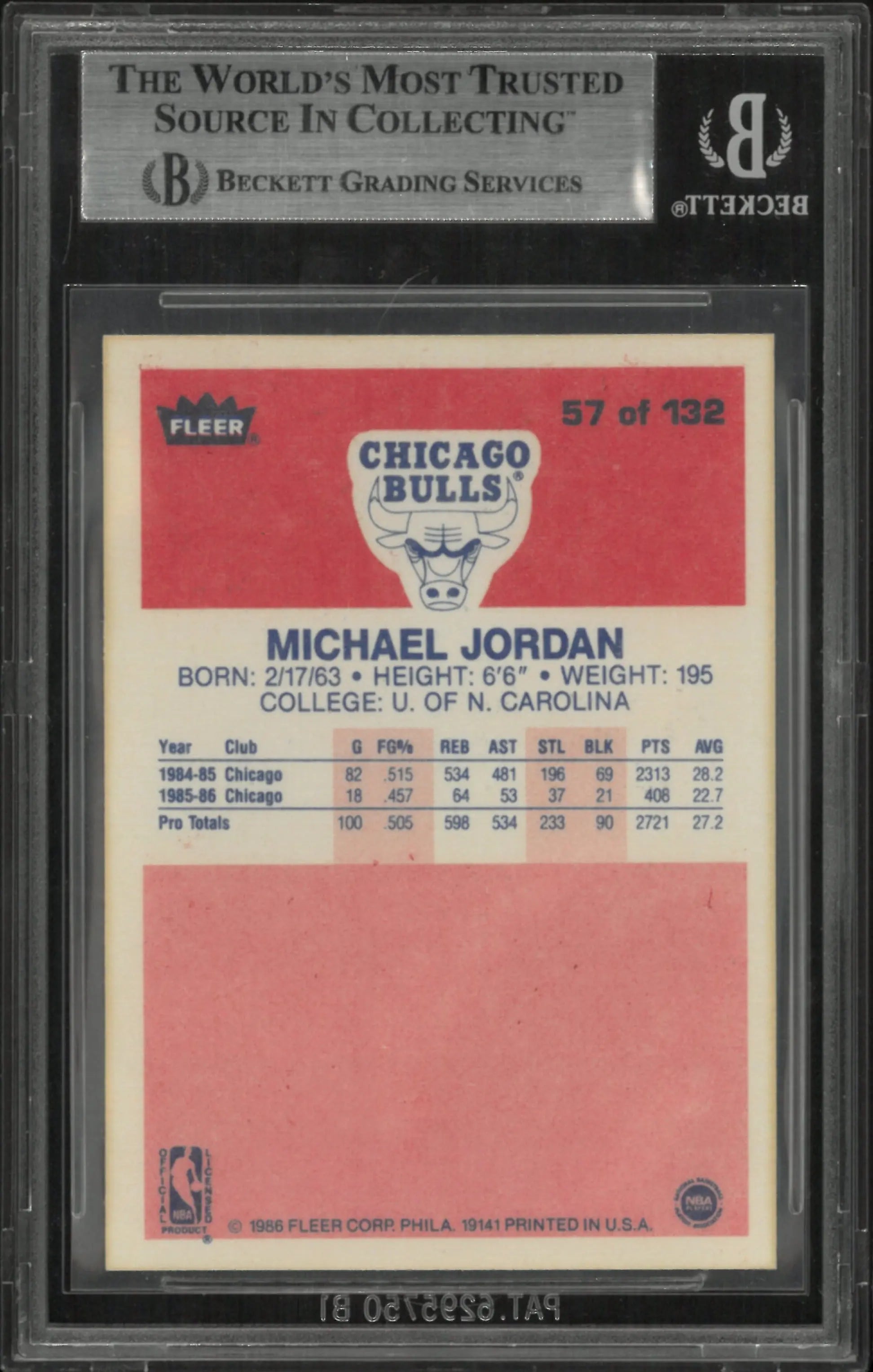 1986-87 Fleer Basketball Michael "GOAT" Jordan RC Rookie BGS 8 #57 