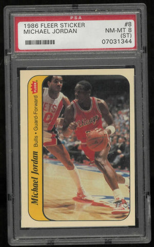 1986-87 Fleer Michael Jordan Stickers PSA 8 