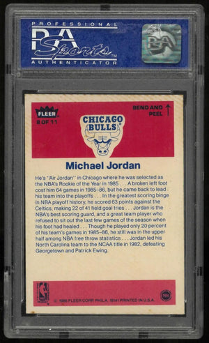 1986-87 Fleer Michael Jordan Stickers PSA 8 