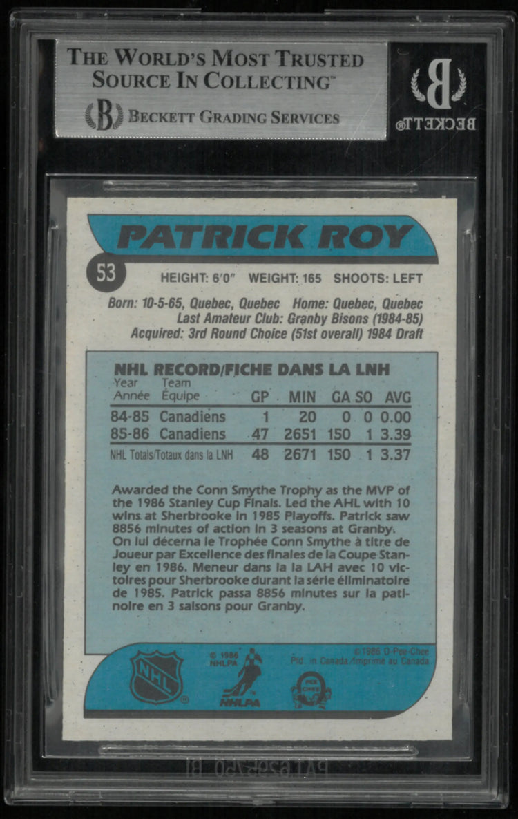 1986-87 O-Pee-Chee Rookie Patrick Roy RC BGS 8.5 