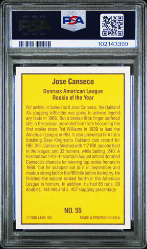 1986 Donruss Highlights Jose Canseco #55 PSA 10 
