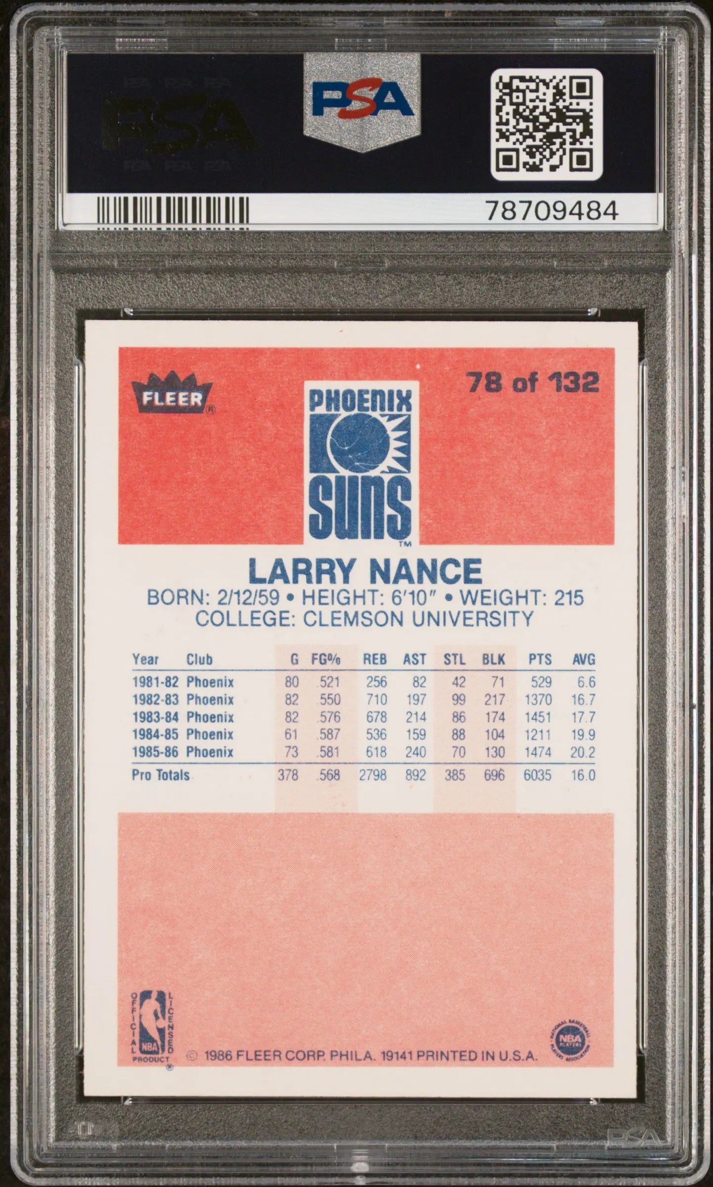 1986 Fleer Basketball Larry Nance #78 PSA 8 