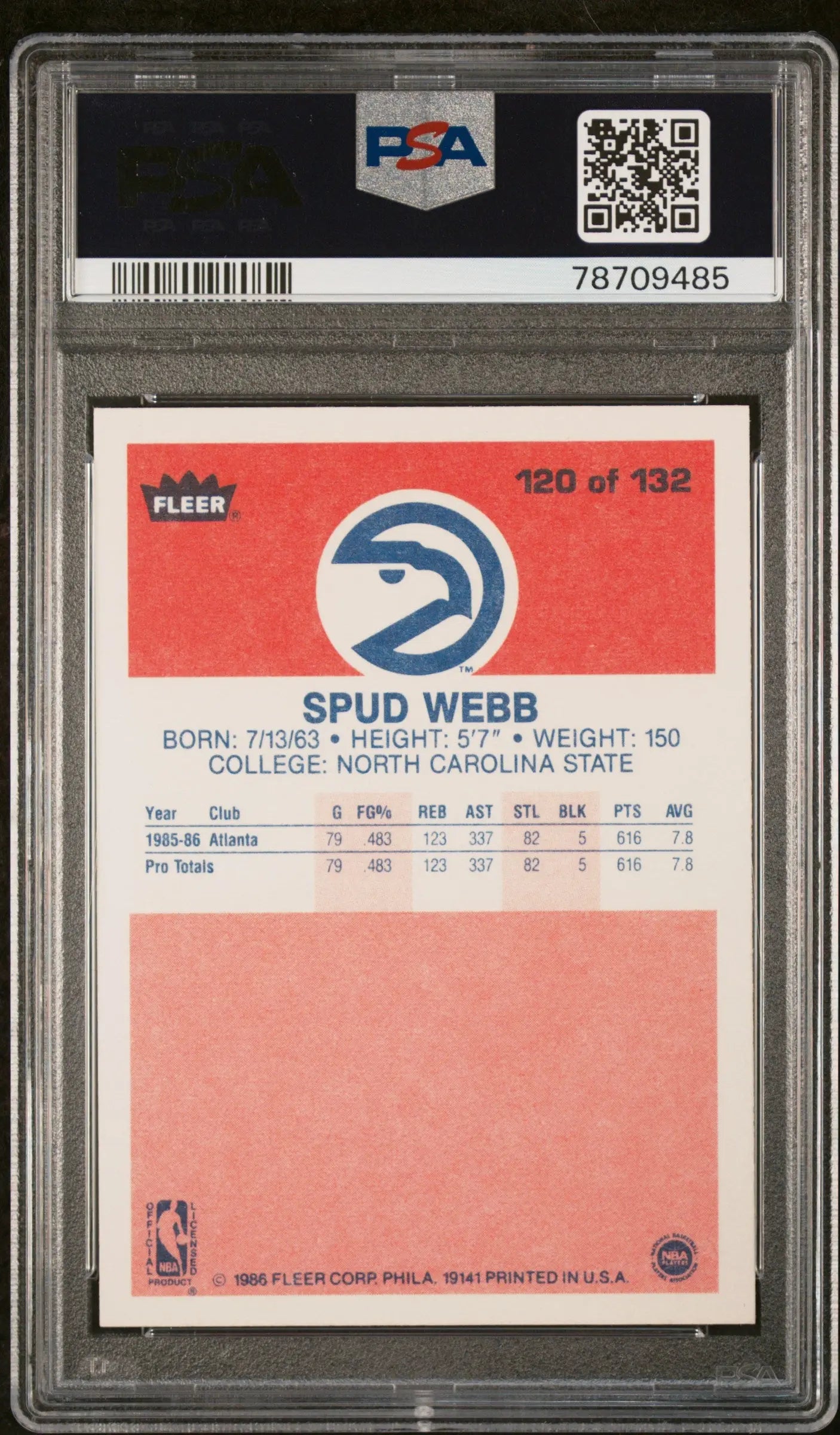 1986 Fleer Basketball Spud Webb #120 PSA 9 