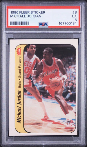 1986 Fleer Basketball Sticker Rookie Michael Jordan RC PSA 5 
