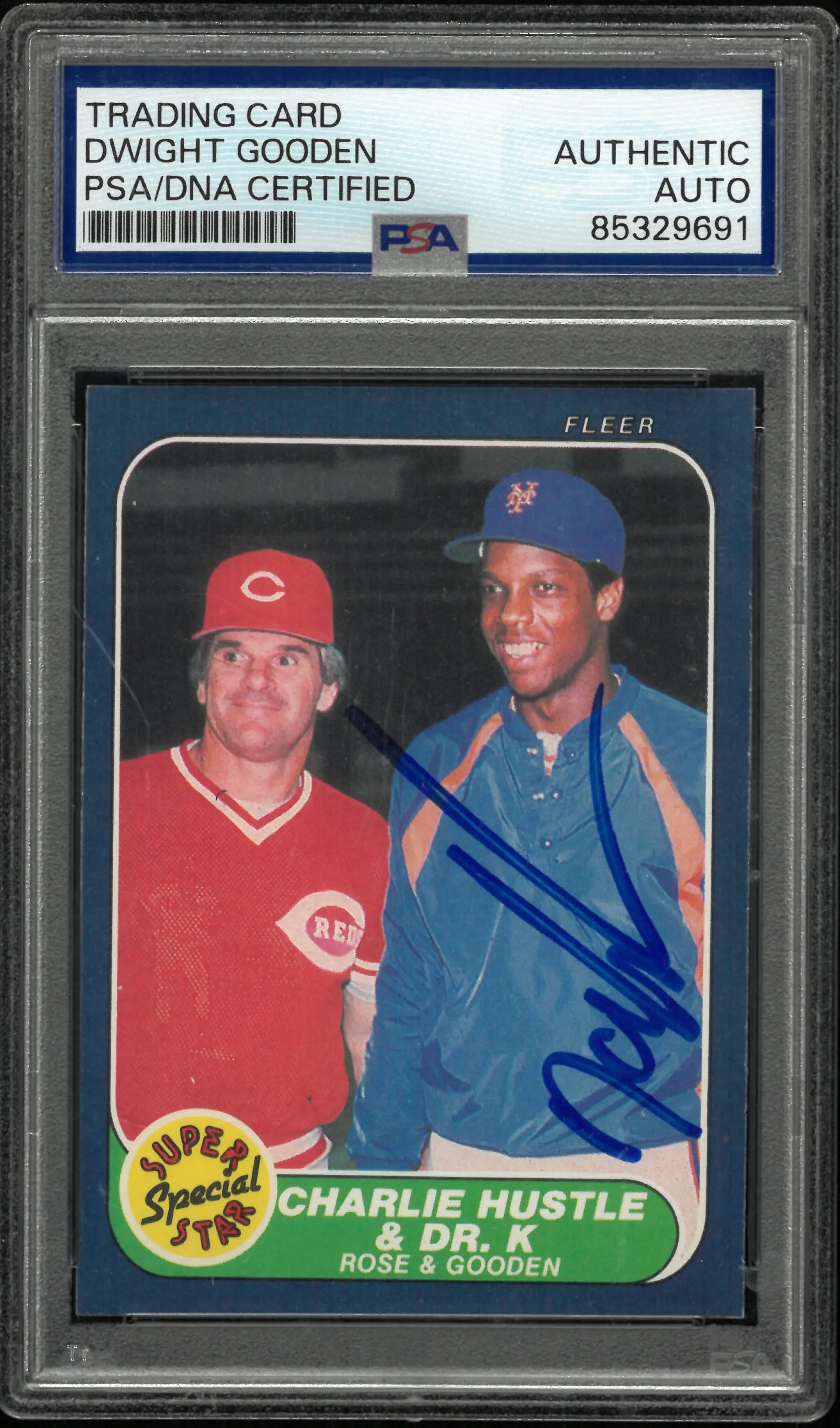 1986 Fleer Charlie Hustle & Dwight Gooden Autograph Auto PSA Authentic Auto 