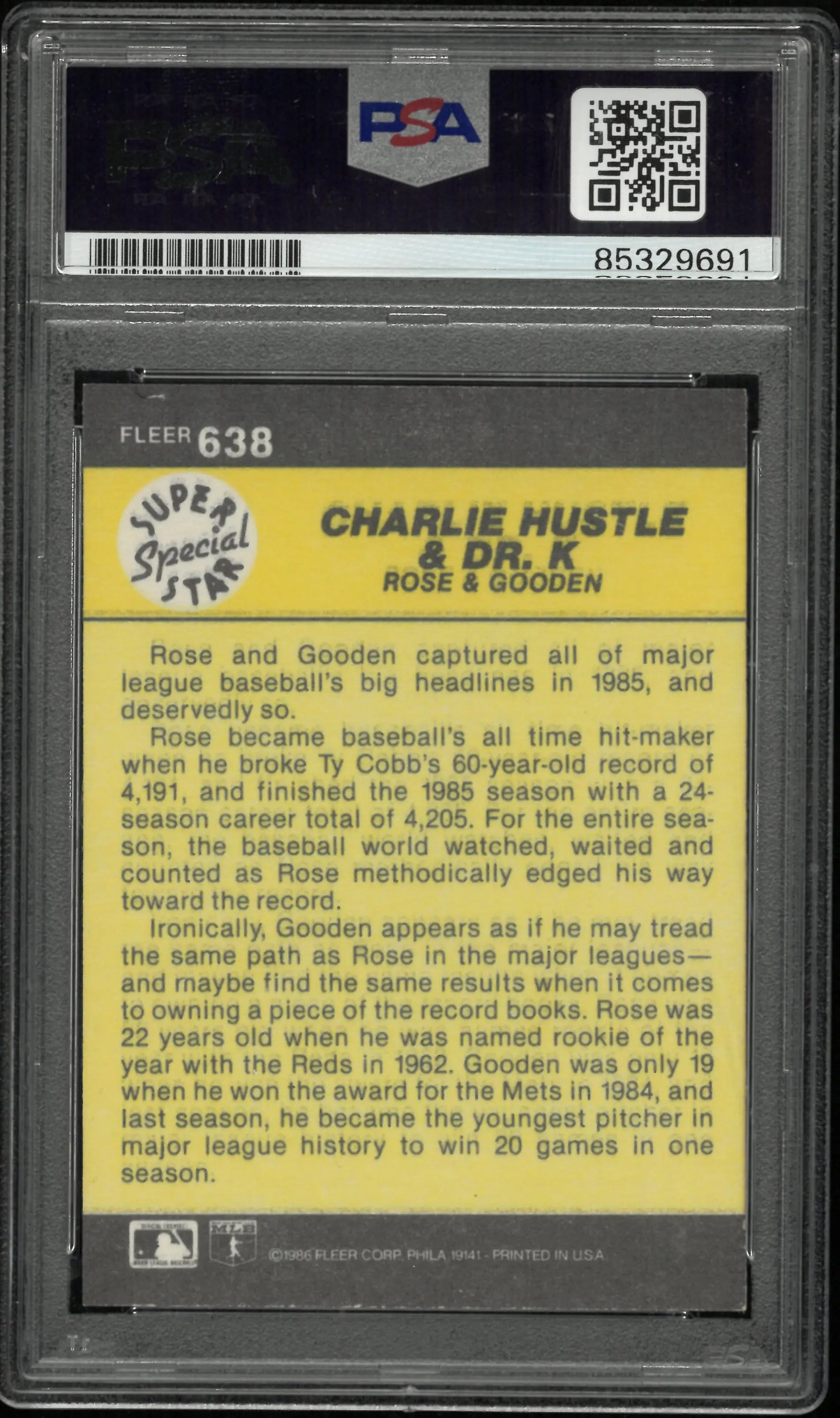 1986 Fleer Charlie Hustle & Dwight Gooden Autograph Auto PSA Authentic Auto 