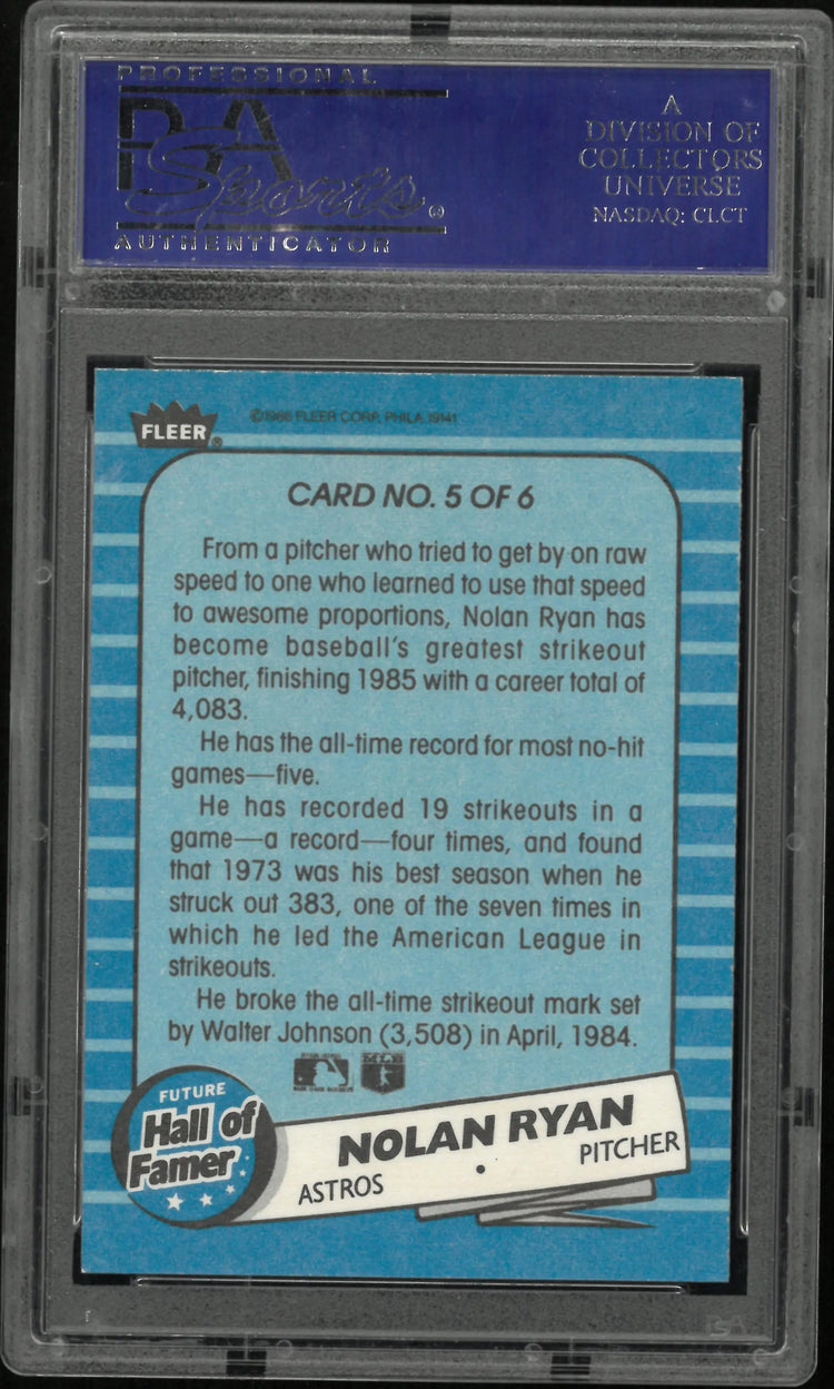 1986 Fleer Future Hall Of Famers Nolan Ryan PSA 8 