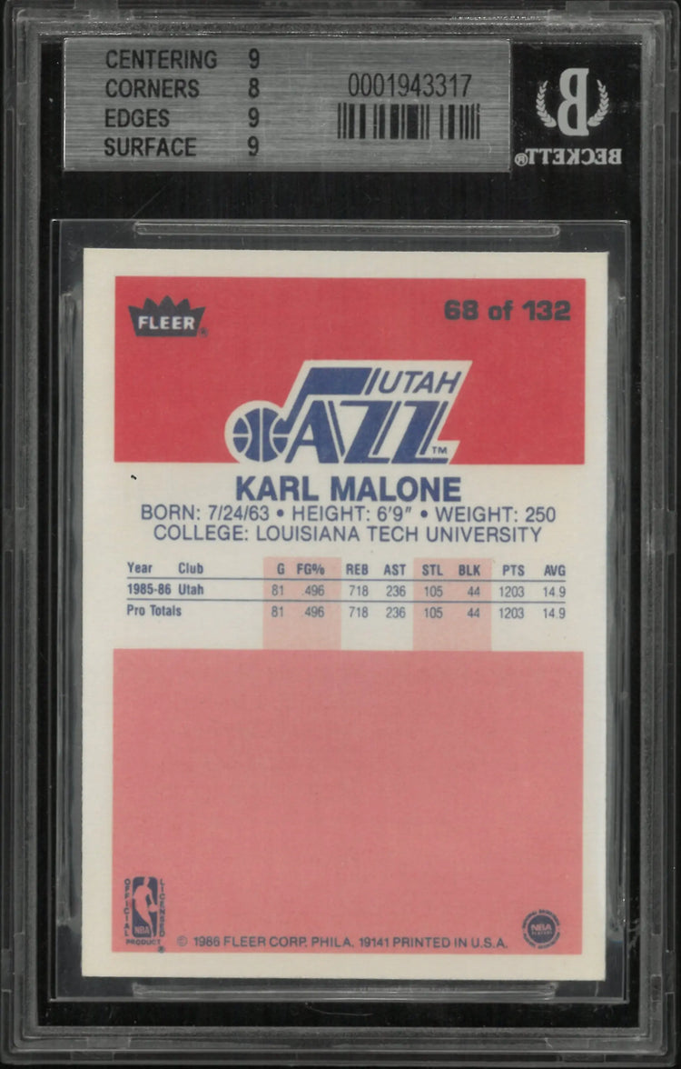 1986 Fleer Karl Malone #68 BGS 8.5 