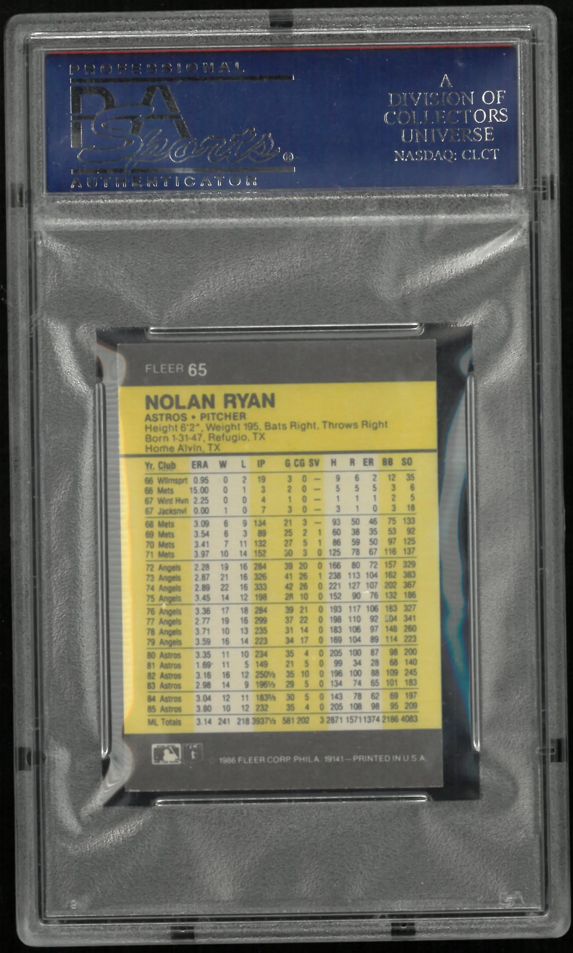 1986 Fleer Mini Nolan Ryan PSA 9 