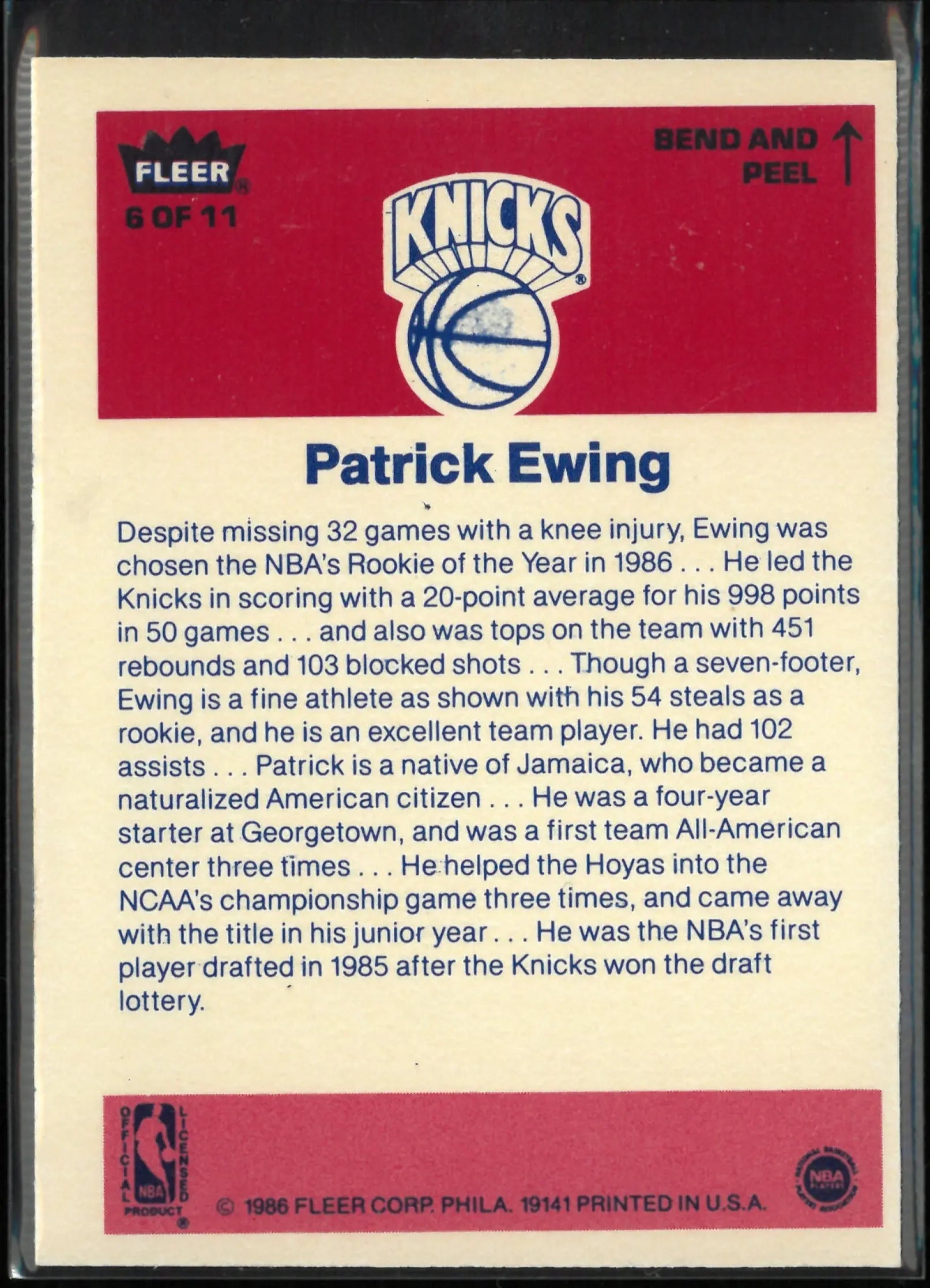 1986 Fleer Patrick Ewing 
