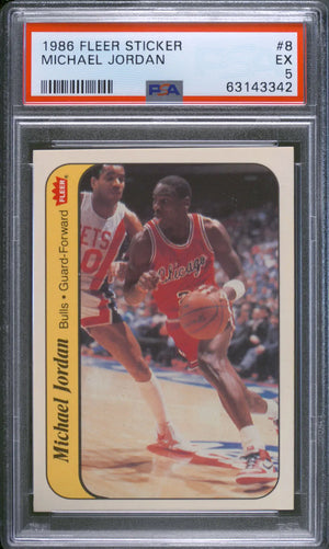 1986 Fleer Sticker Basketball Rookie Michael Jordan RC PSA 5 