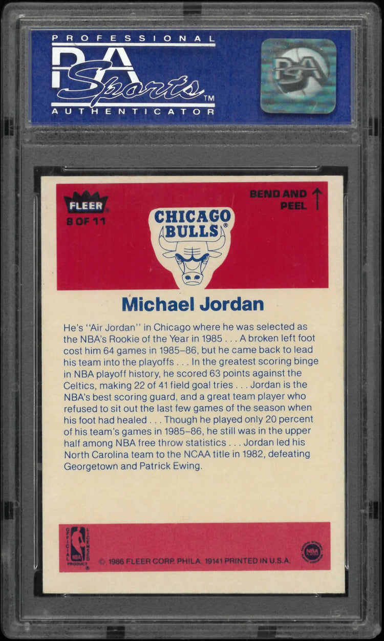 1986 Fleer Sticker Michael Jordan PSA 8 