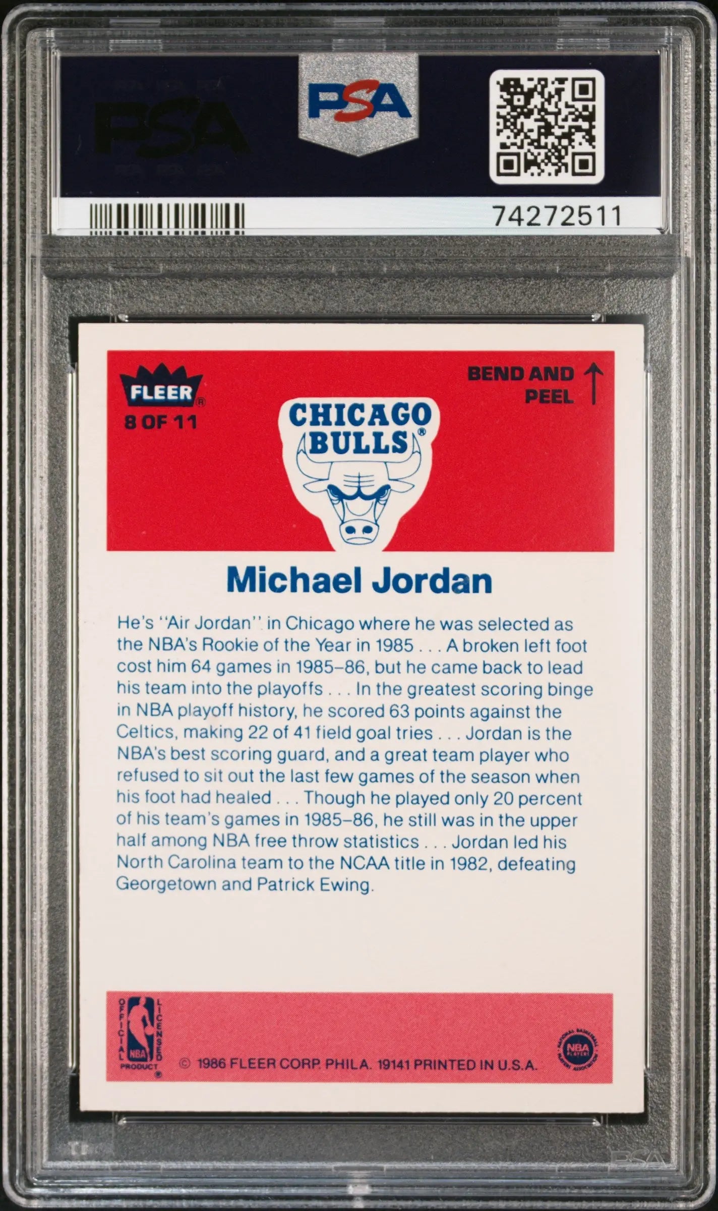 1986 Fleer Sticker Michael Jordan #8 PSA 5 