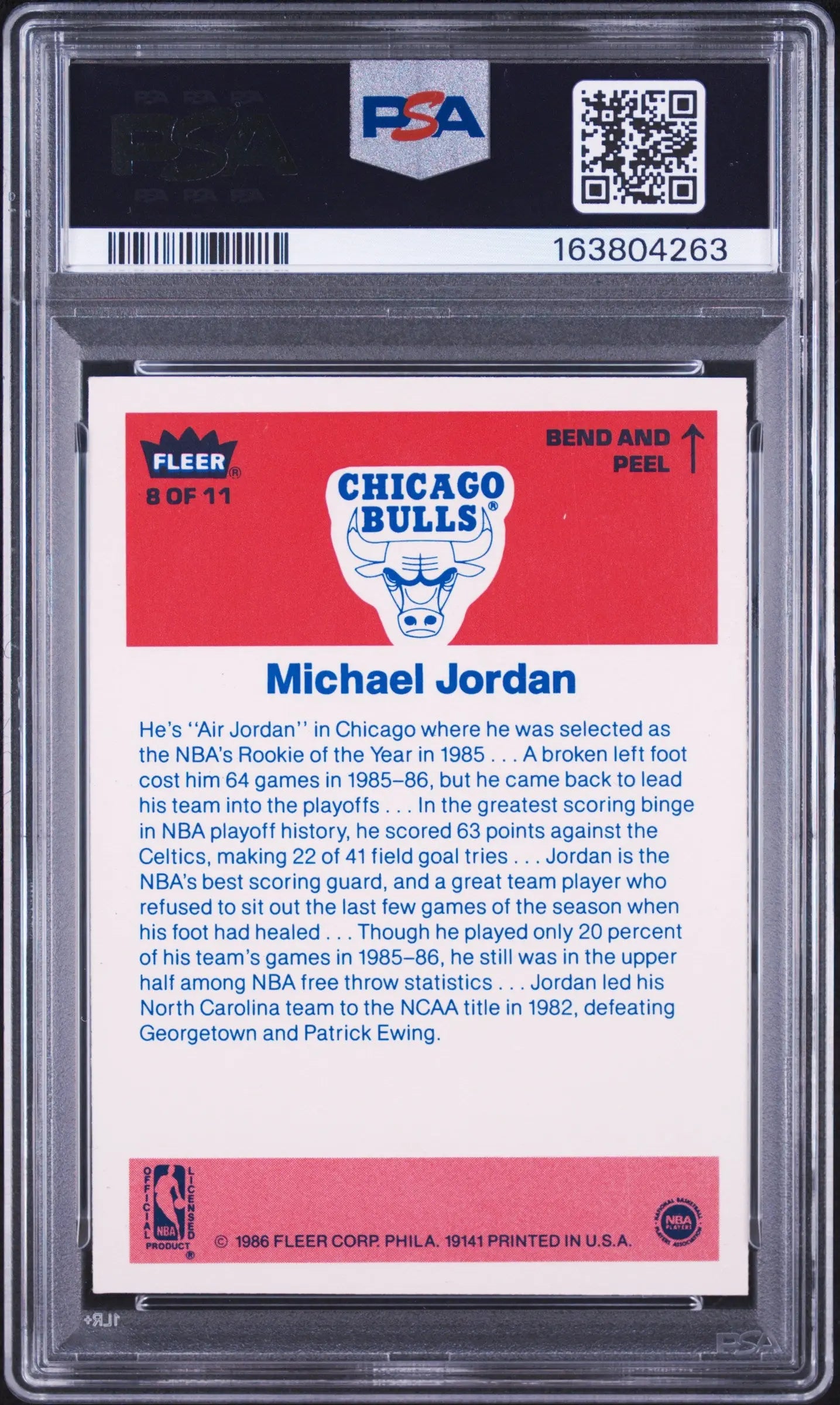 1986 Fleer Sticker Rookie Michael Jordan RC PSA 7 