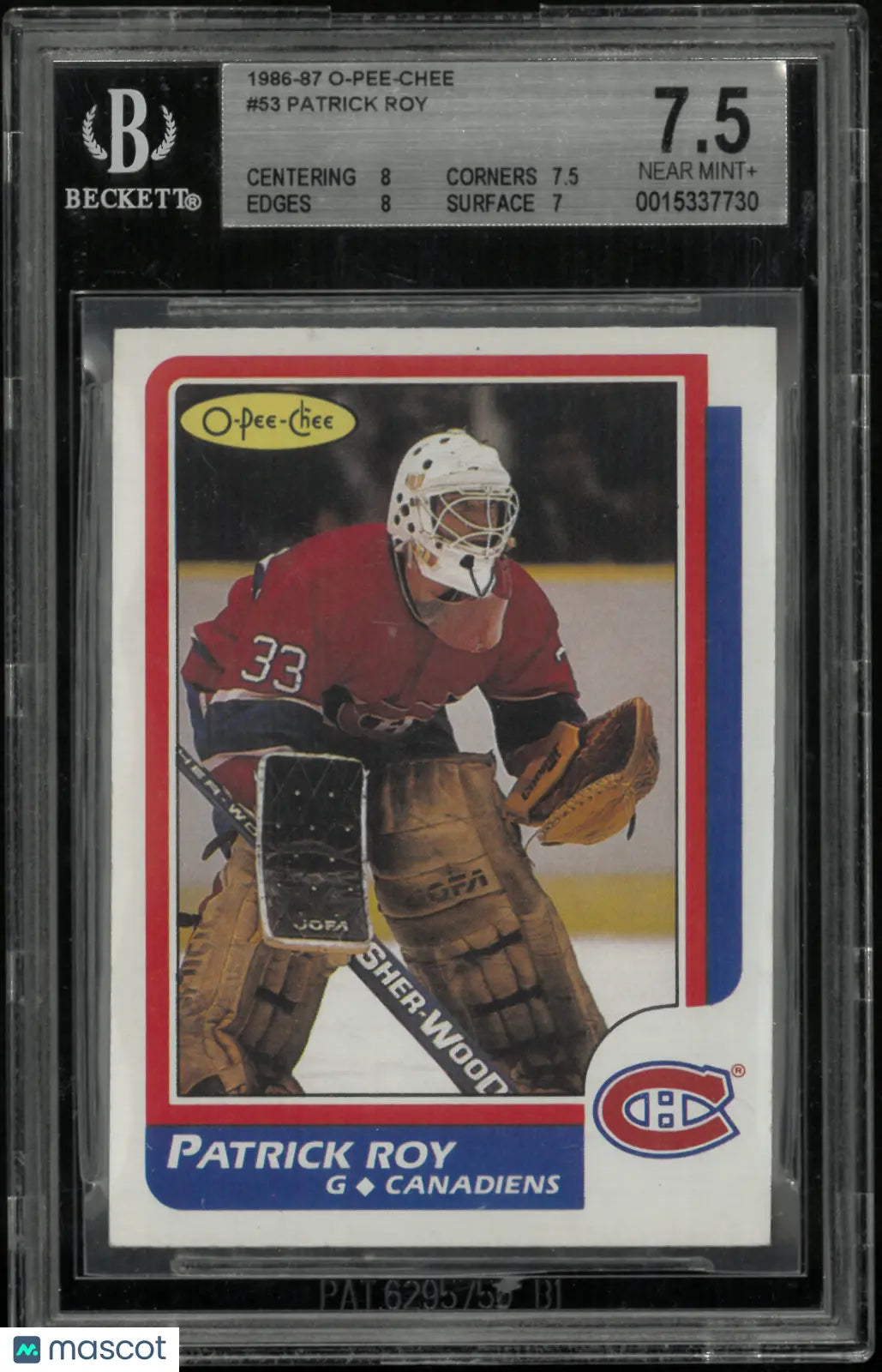 1986 O-Pee-Chee Hockey Patrick Roy RC Rookie BGS 7.5 