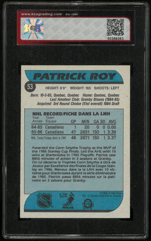 1986 O-Pee-Chee Patrick Roy Rookie Card RC KSA 8 