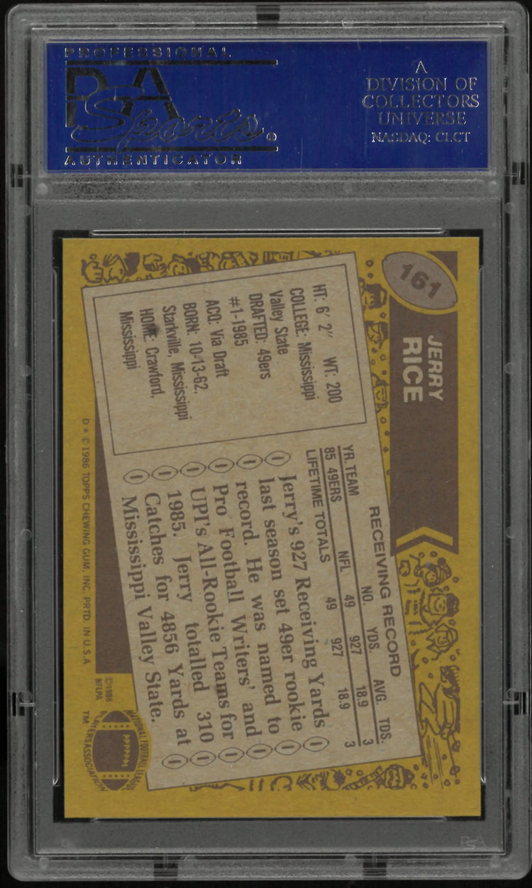 1986 Topps Football Rookie Jerry Rice RC #161 PSA 8 