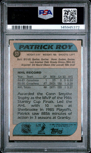 1986 Topps Hockey Patrick Roy RC Rookie #53 PSA 8 