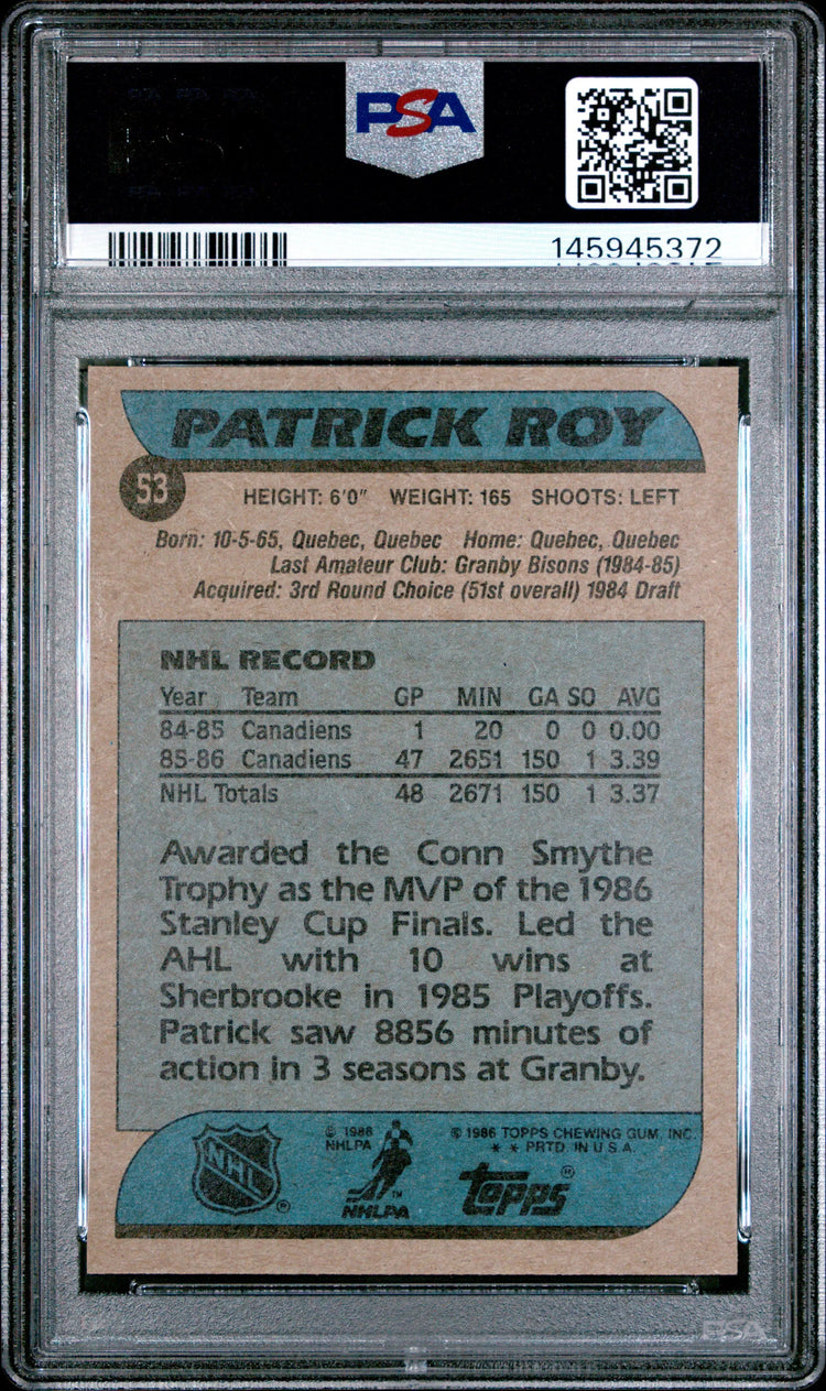 1986 Topps Hockey Patrick Roy RC Rookie #53 PSA 8 